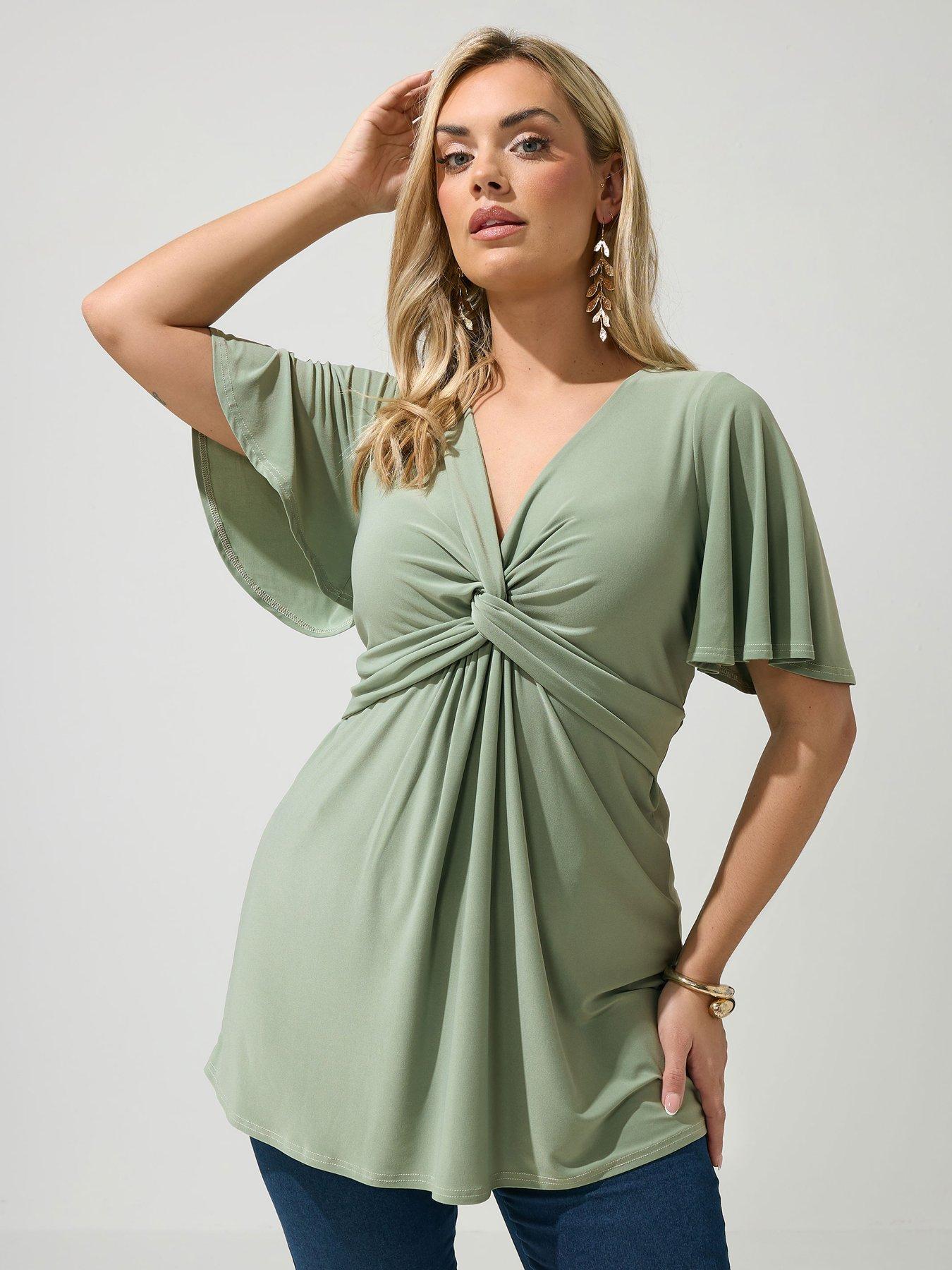 Yours Curve Angel Sleeve Knot Front Top
