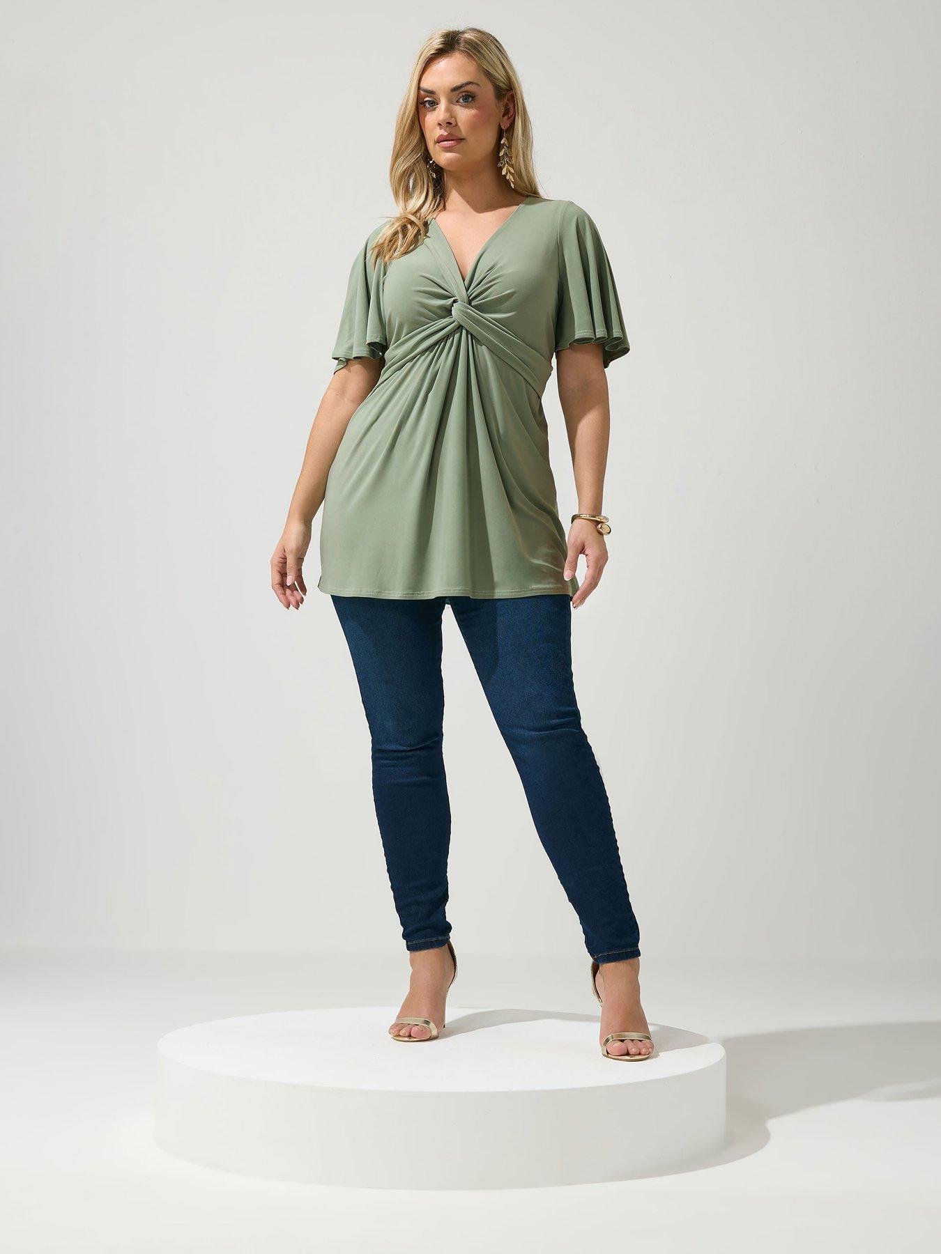Image 3 of 5 of Yours Curve Angel Sleeve Knot Front Top