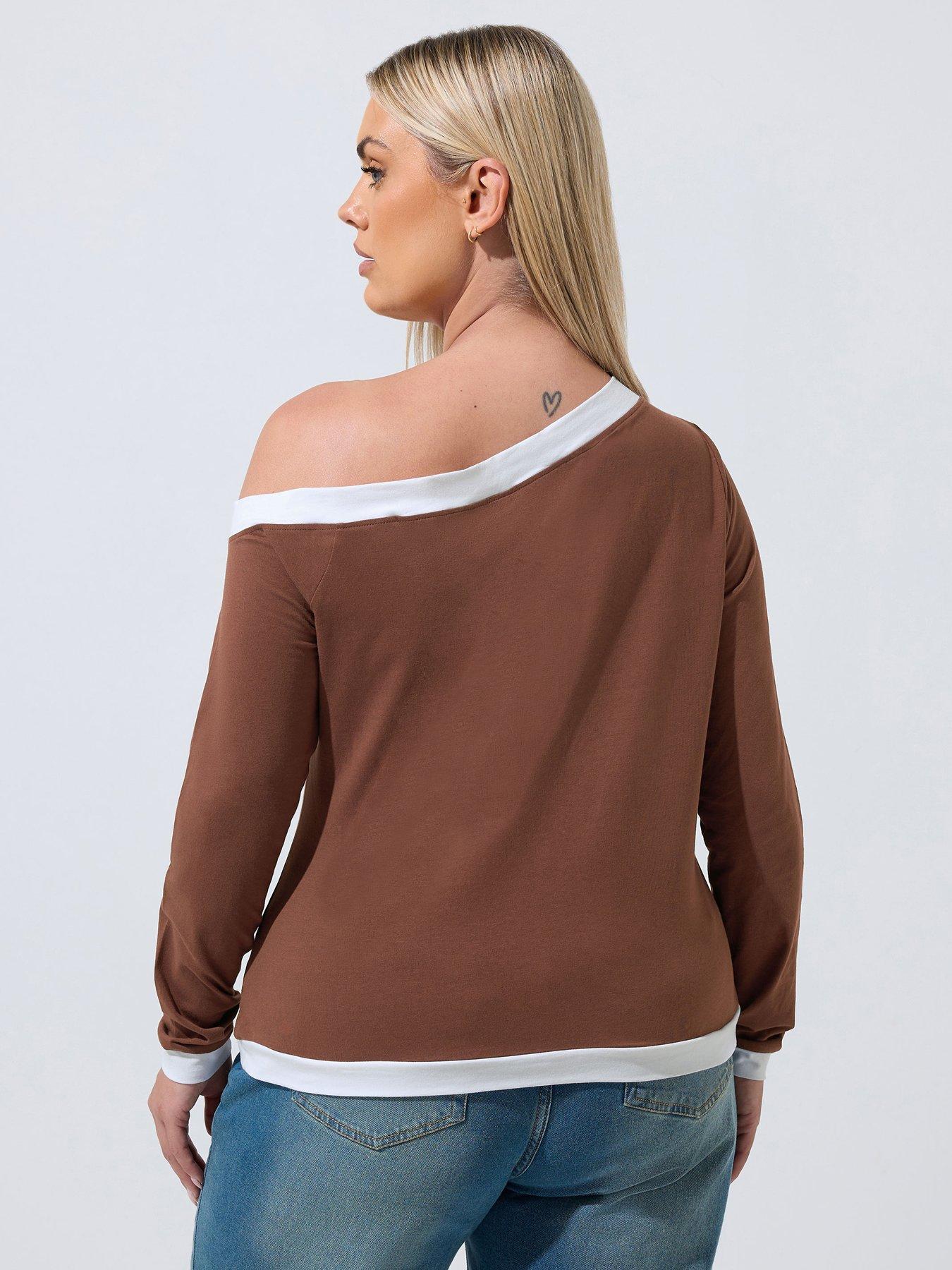 Image 2 of 4 of Yours Curve Constrast Shoulder Side Top - Black