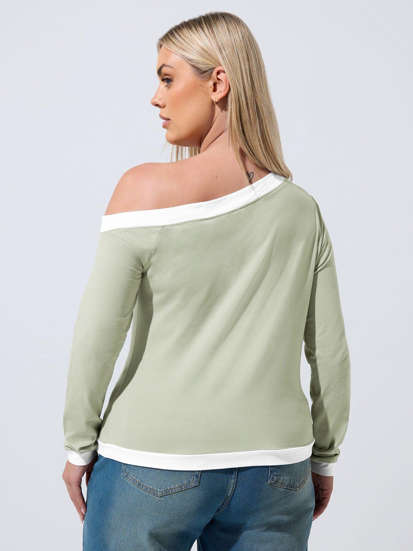 Image 2 of 4 of Yours Curve Constrast Shoulder Side Top - Black