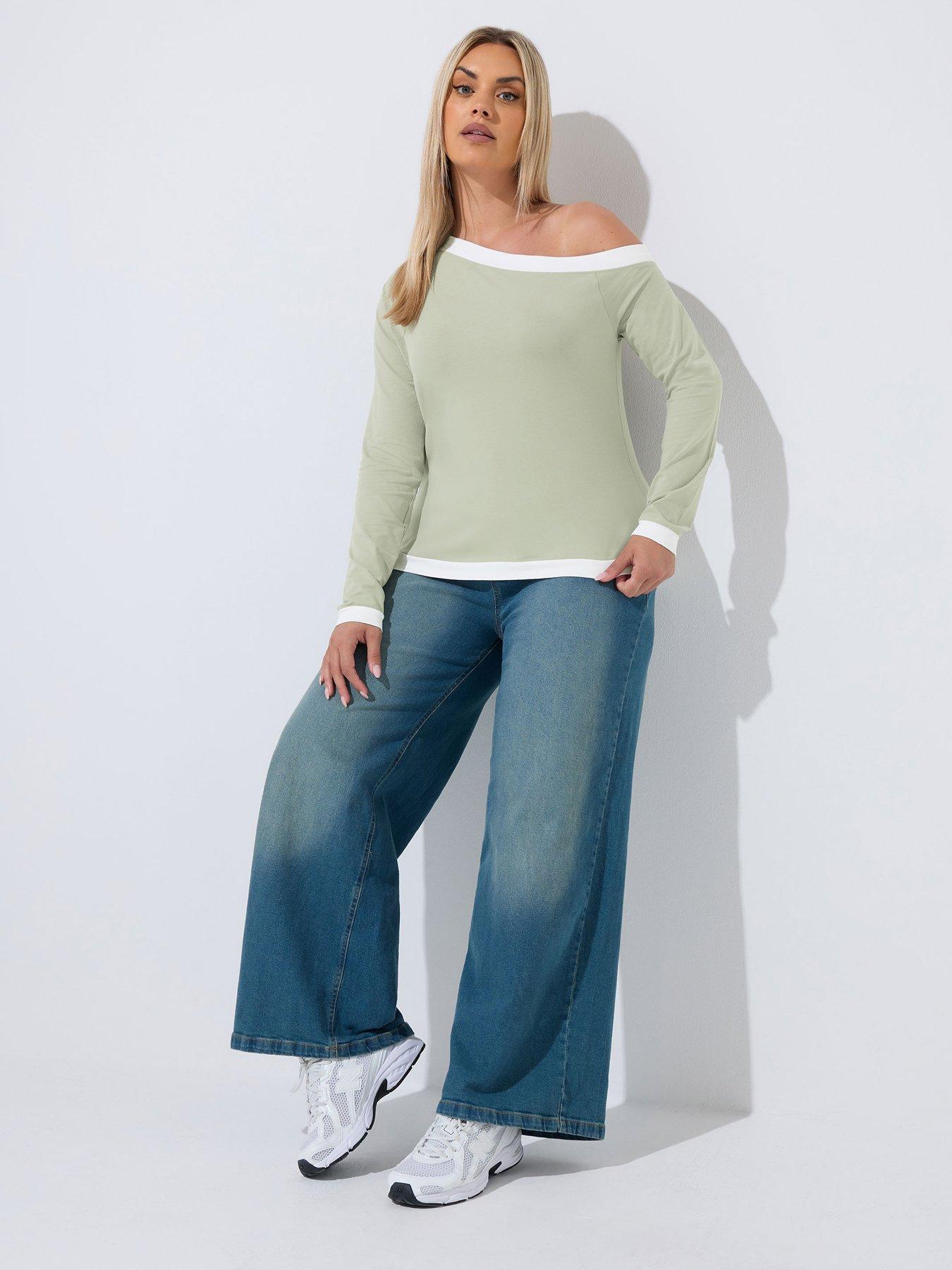 Image 3 of 4 of Yours Curve Constrast Shoulder Side Top - Black