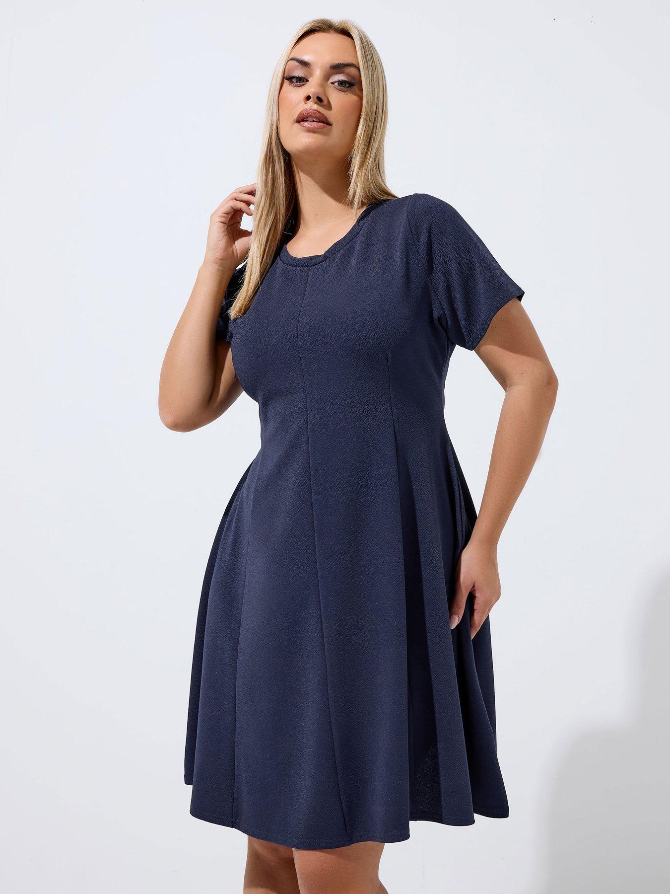 Yours Curve Skater Pleat Dress - Blue