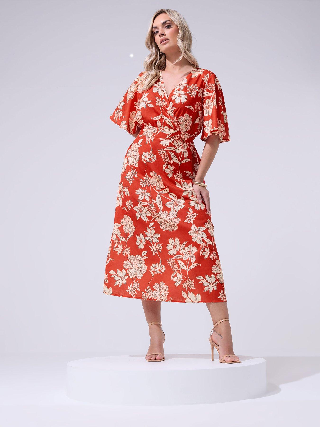 Image 3 of 4 of Yours Curve Floral Linen Look Wrap Dress