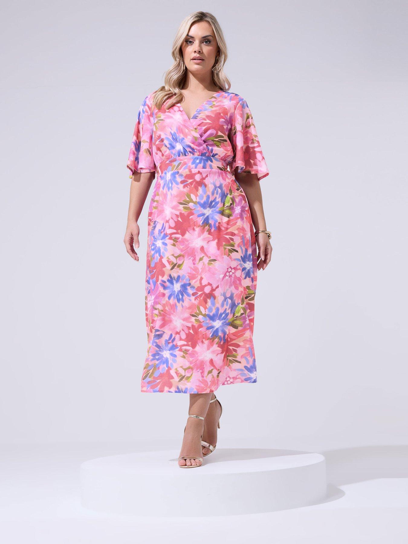 Image 3 of 4 of Yours Curve Floral Linen Look Wrap Dress