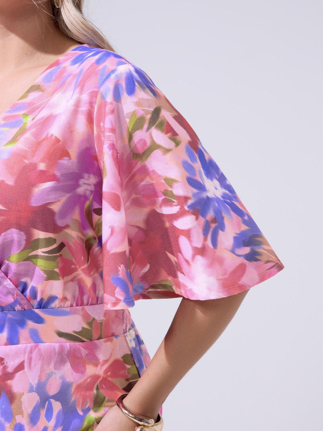Image 4 of 4 of Yours Curve Floral Linen Look Wrap Dress