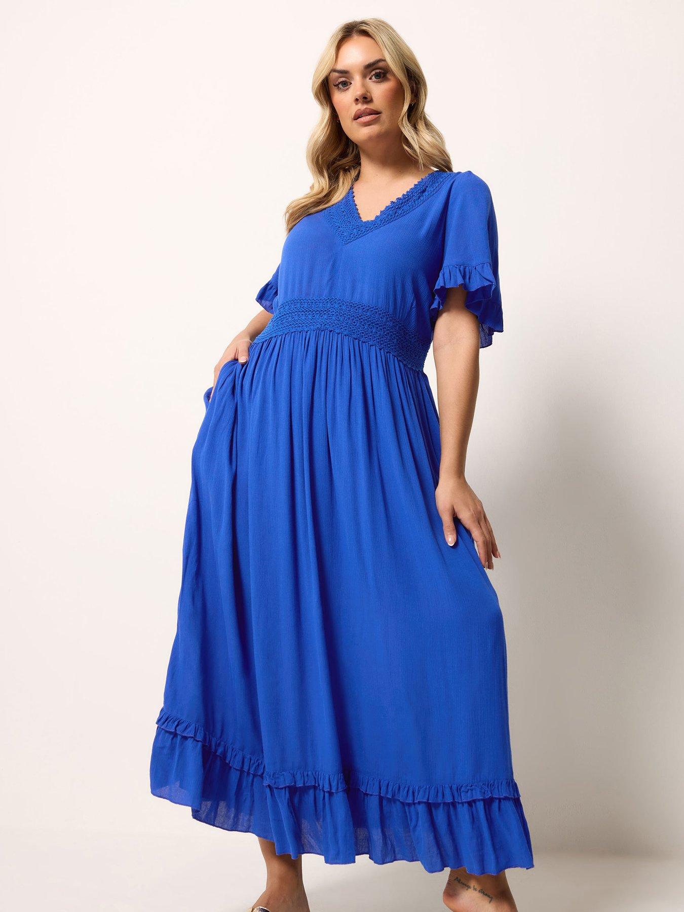 Yours Curve Crochet V Maxi Dress - Blue