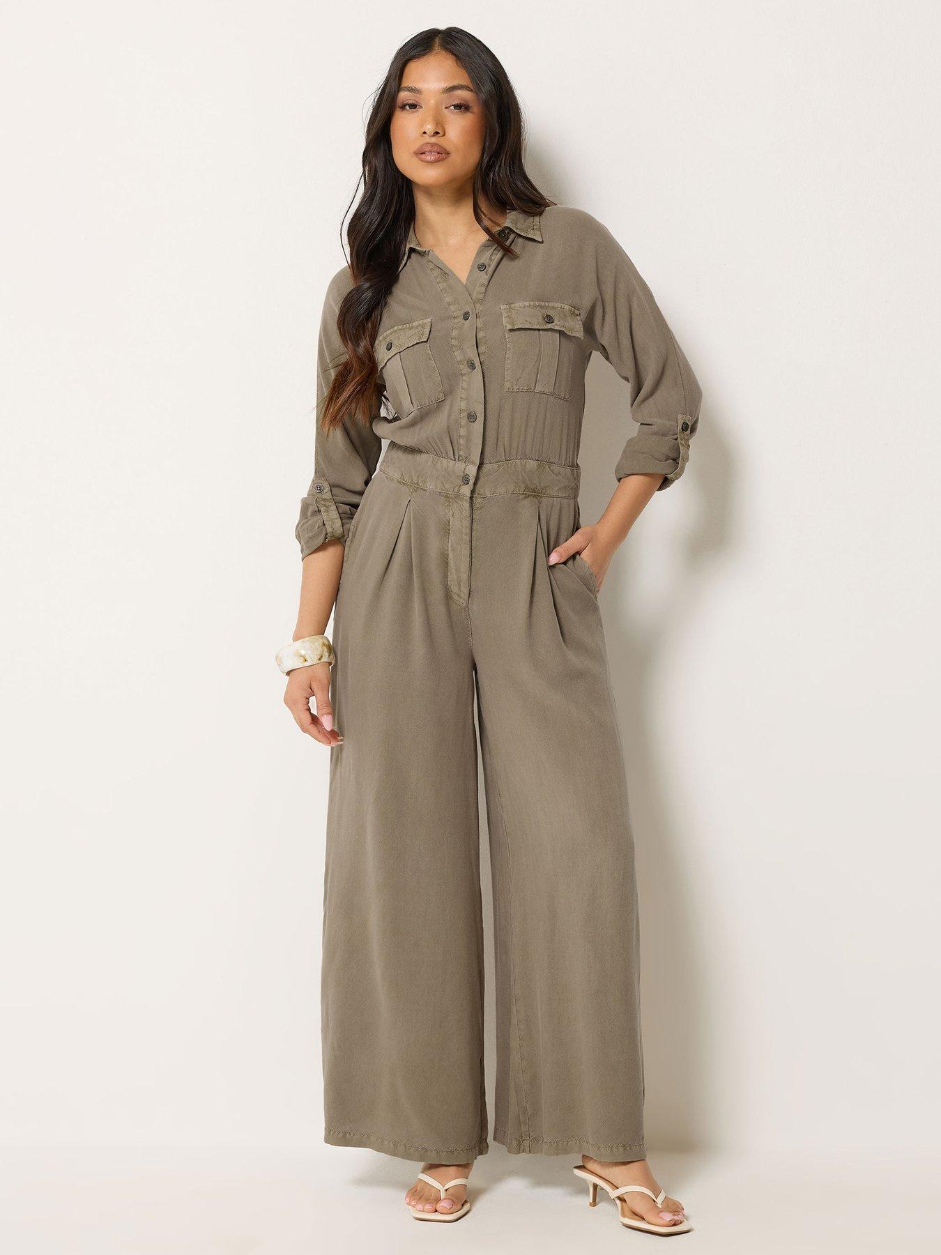 PixieGirl Petite Acid Wash Wide Leg Jumpsuit
