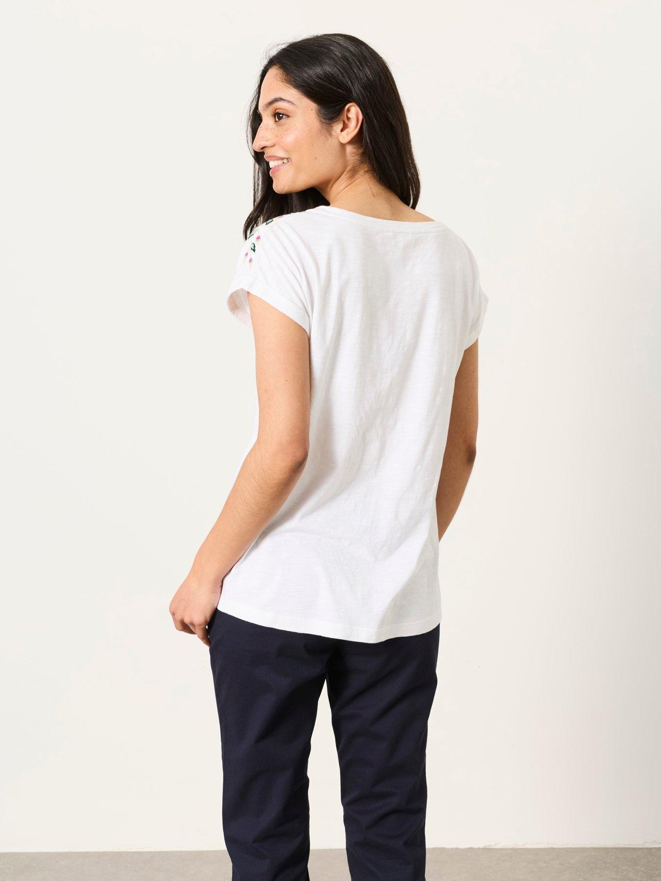 Image 2 of 6 of FatFace Embroidered Floral T-Shirt - Cream