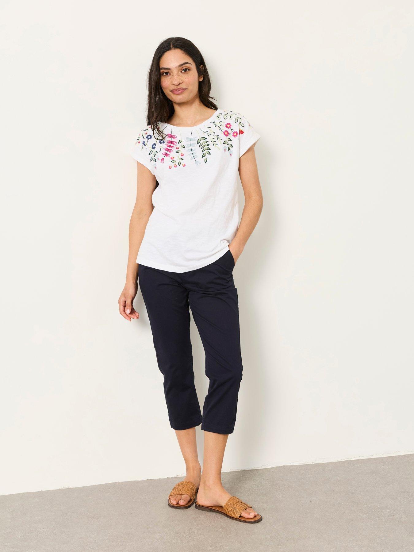 Image 3 of 6 of FatFace Embroidered Floral T-Shirt - Cream