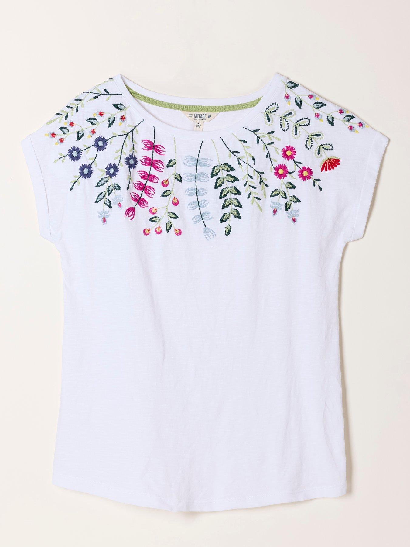 Image 6 of 6 of FatFace Embroidered Floral T-Shirt - Cream