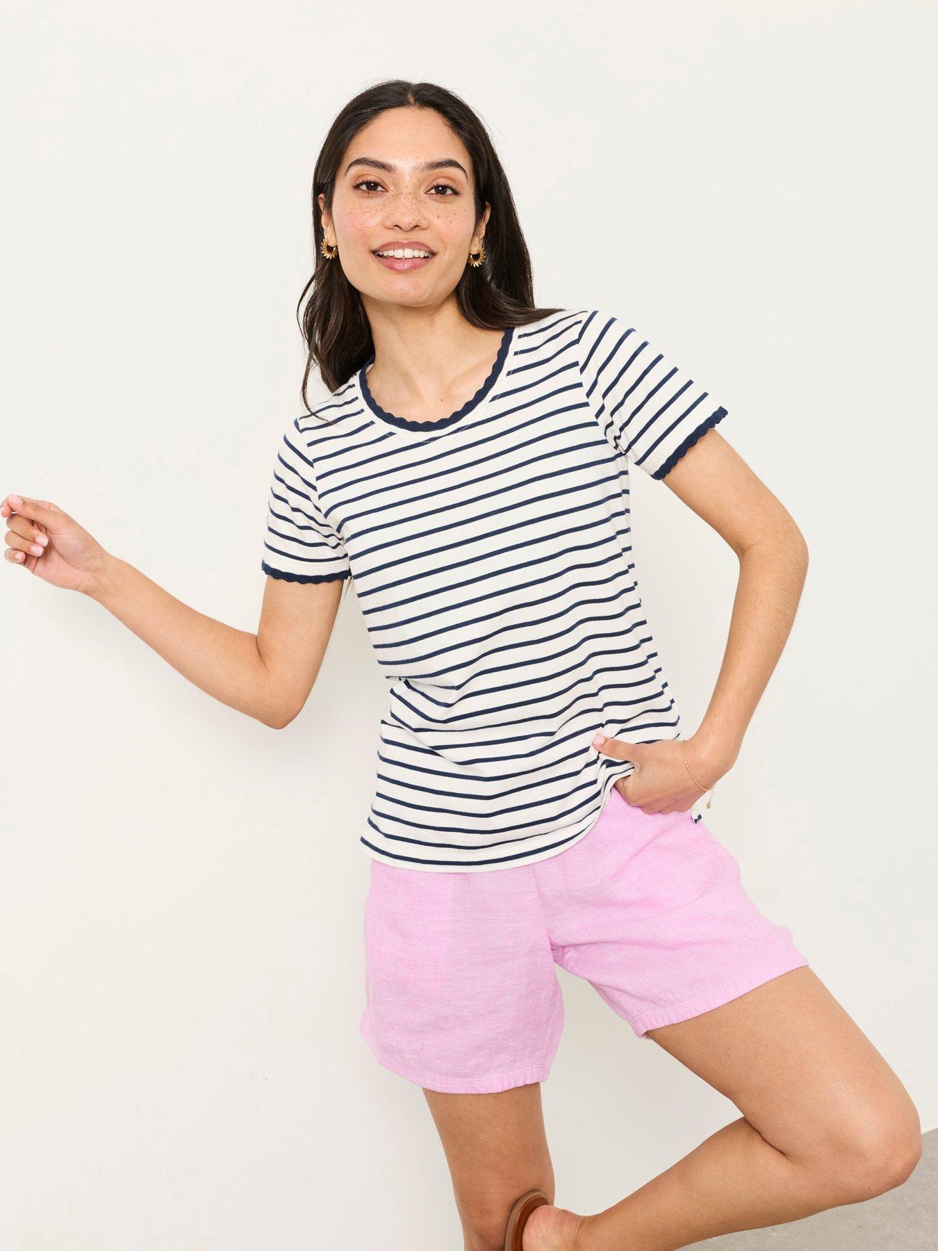 FatFace Natalie Scallop Edge T-Shirt, Cream, Size 22, Women