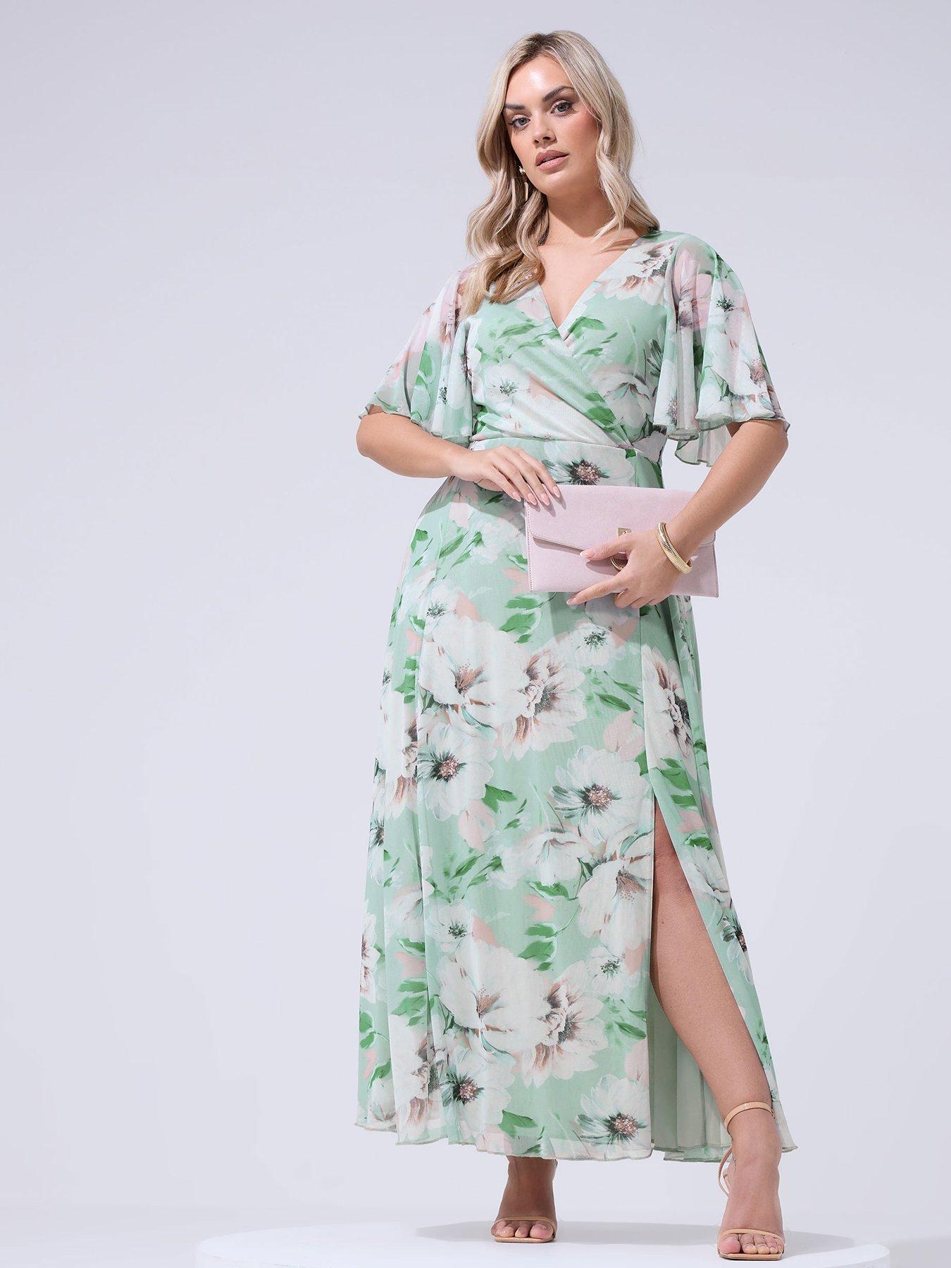 Yours Curve Floral Wrap Mesh Dress