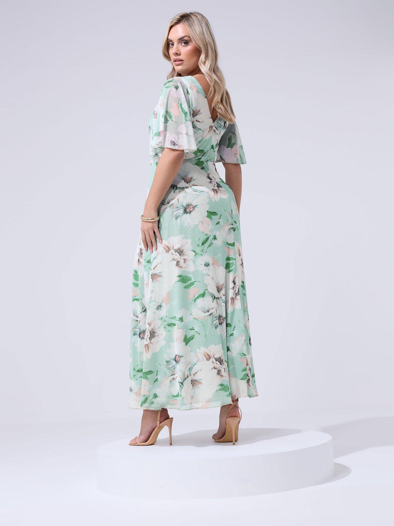 Image 2 of 4 of Yours Curve Floral Wrap Mesh Dress