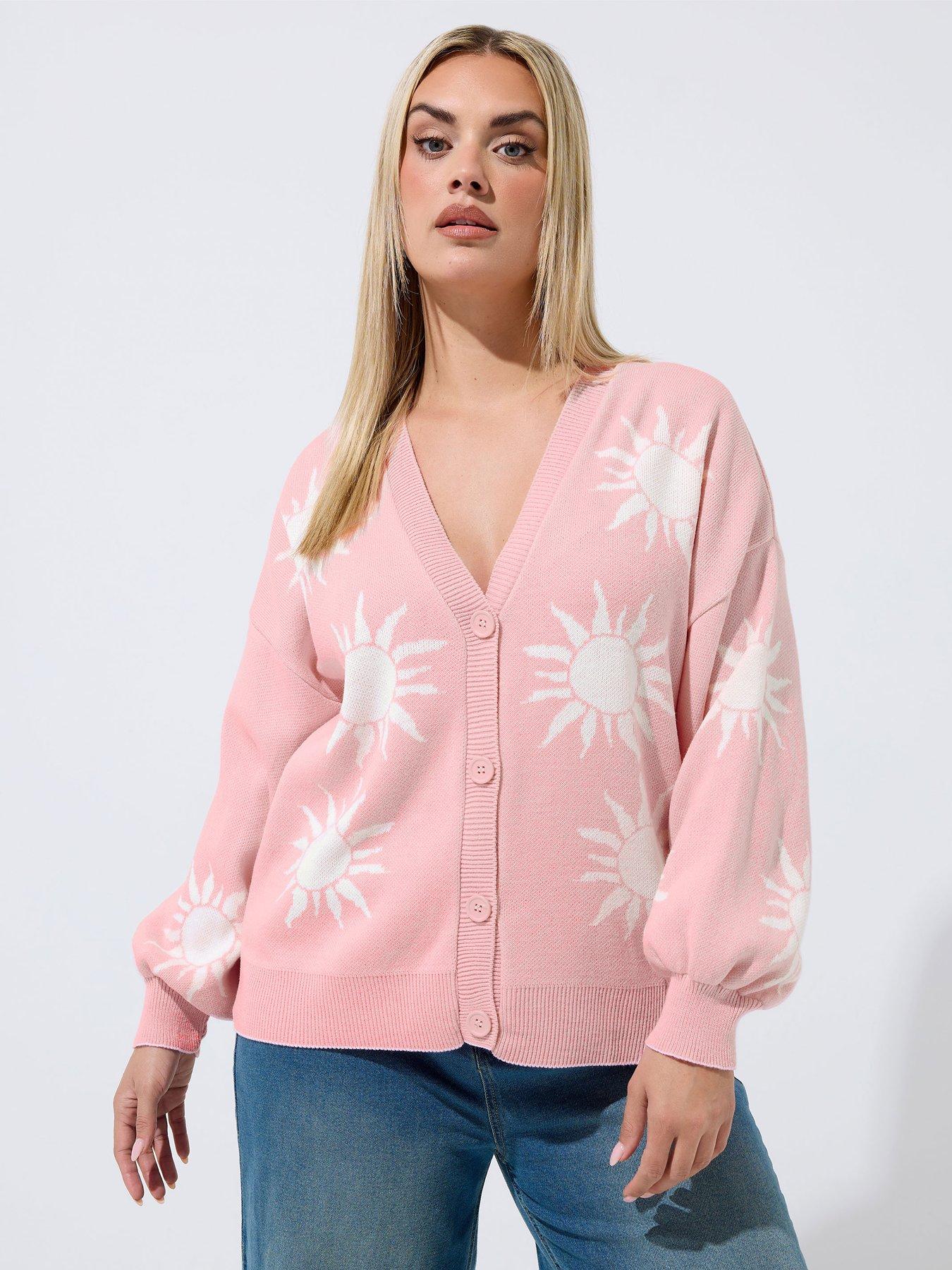 Yours Curve Sun Print Balloon Sleeve Cardigan - Pink