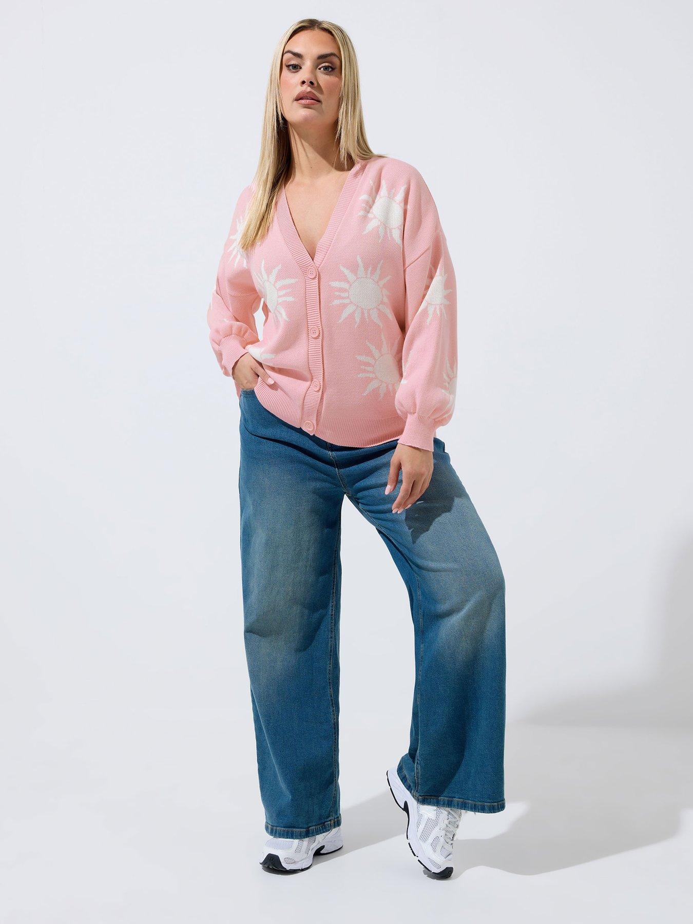 Image 3 of 4 of Yours Curve Sun Print Balloon Sleeve Cardigan - Pink