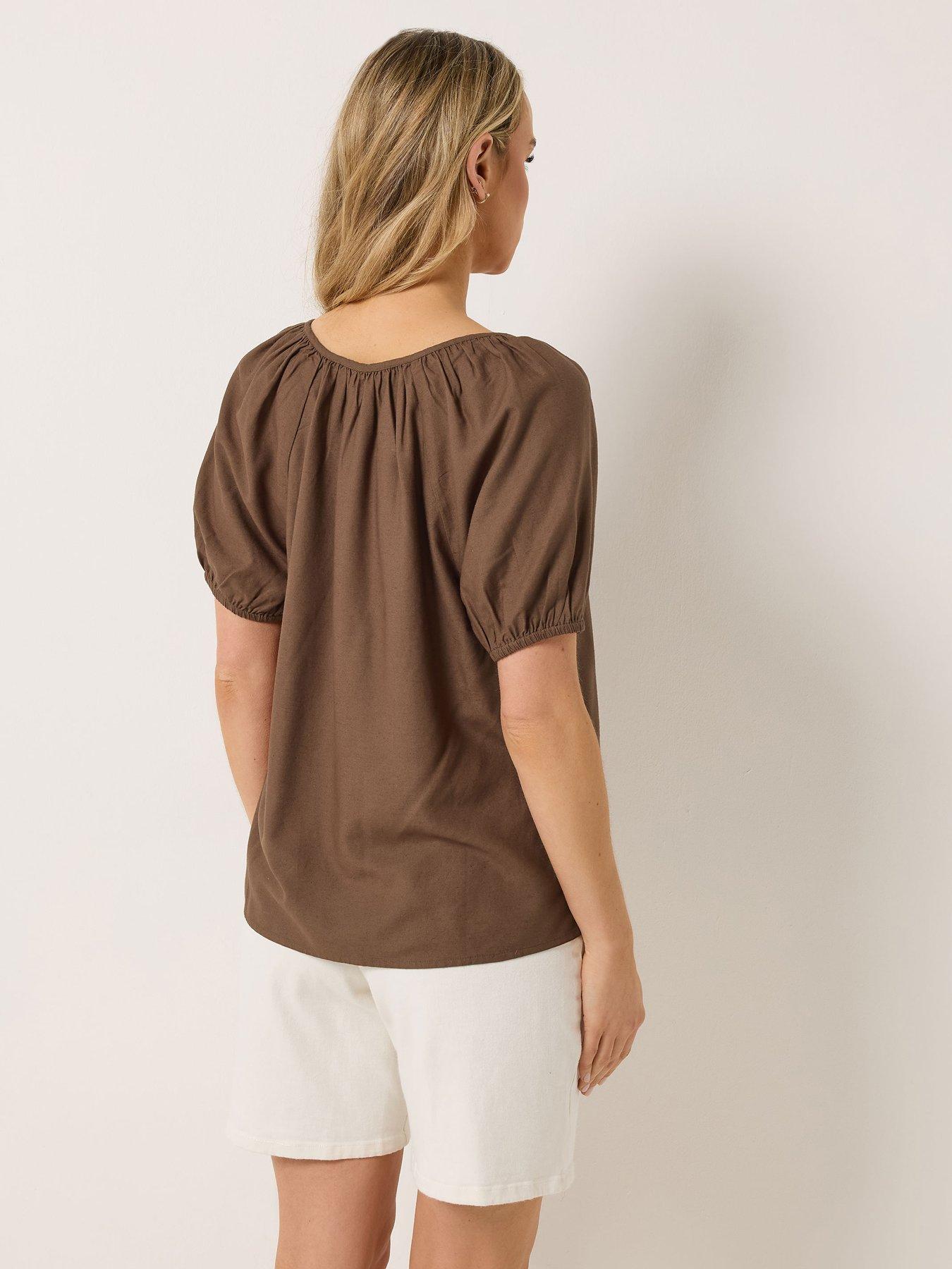 Image 2 of 4 of Long Tall Sally Short Sleeve Gypsy Linen Top - Brown