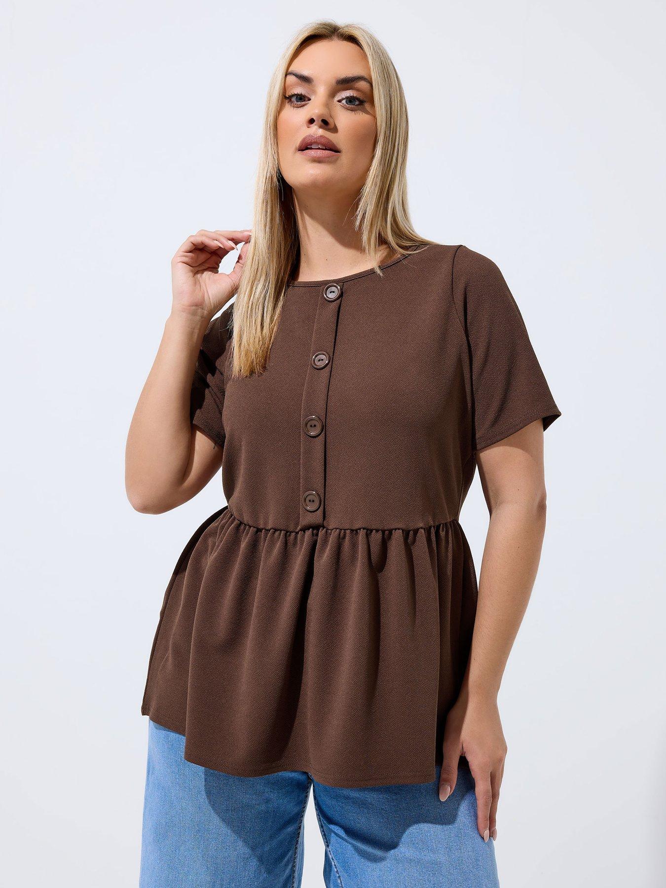 Image 1 of 5 of Yours Curve Chocolate Peplum Top - Brown