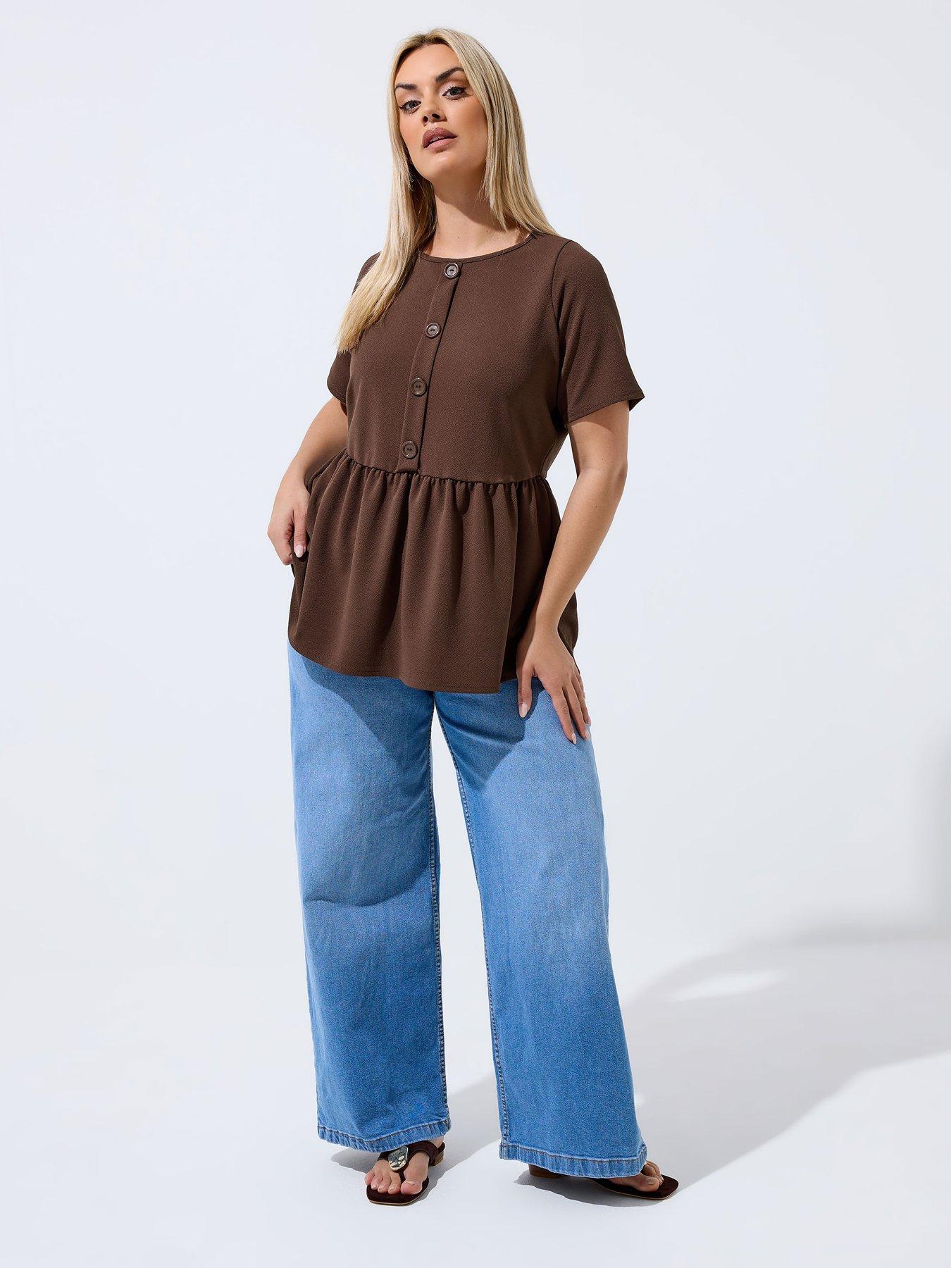 Image 3 of 5 of Yours Curve Chocolate Peplum Top - Brown