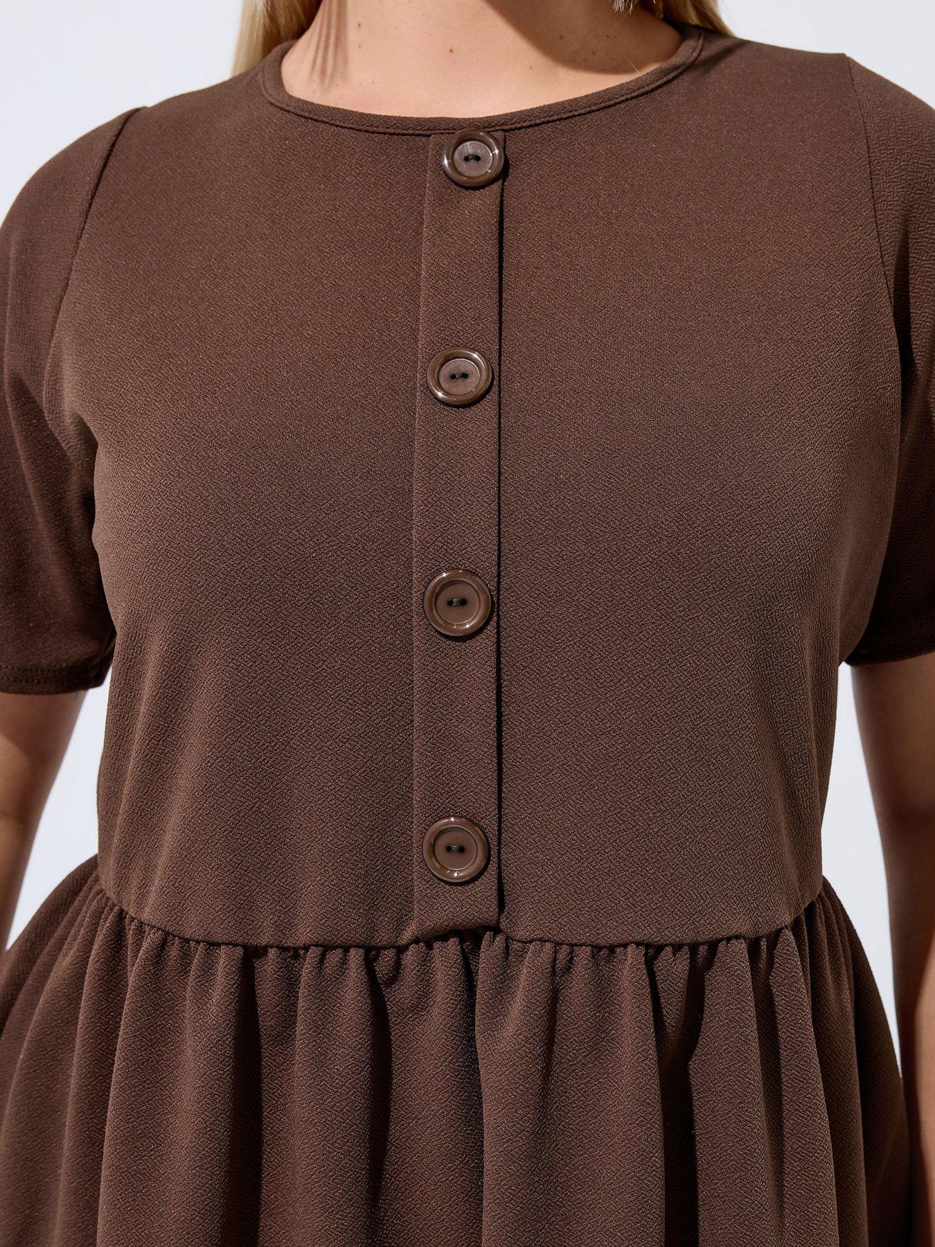 Image 4 of 5 of Yours Curve Chocolate Peplum Top - Brown