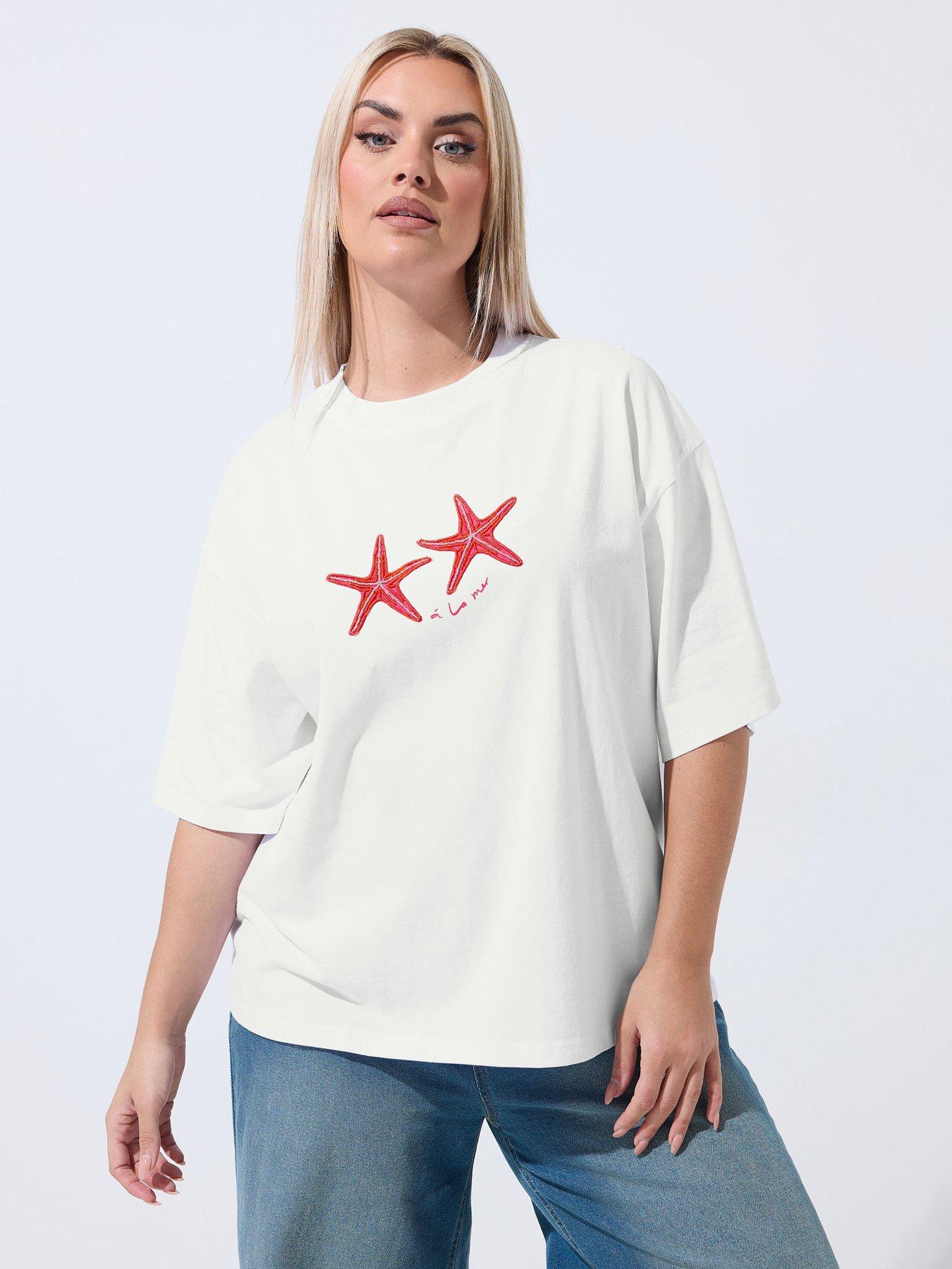 Image 1 of 5 of Yours Curve Starfish Print T-shirt