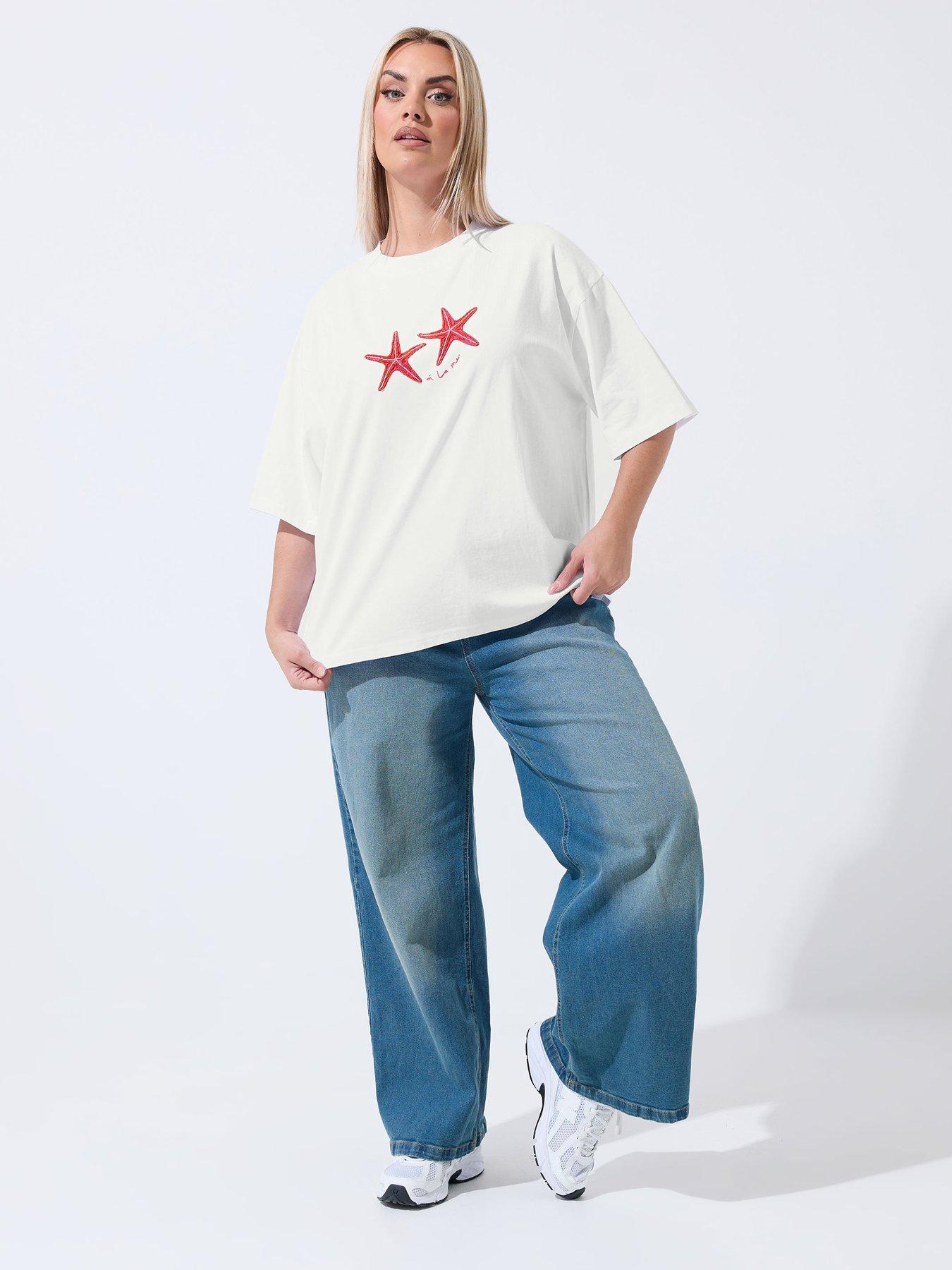 Image 3 of 5 of Yours Curve Starfish Print T-shirt