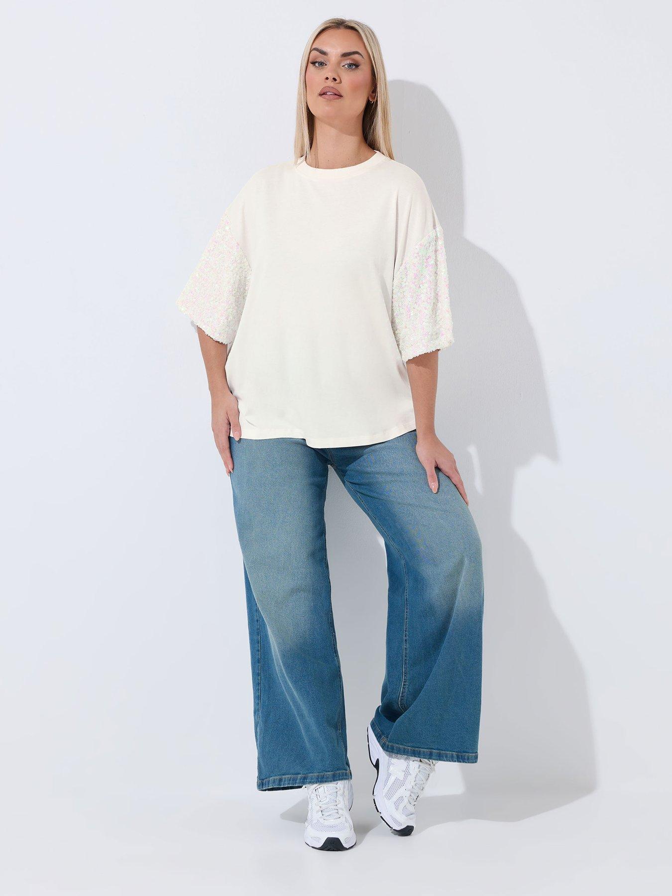 Image 3 of 5 of Yours Curve Sequin Sleeve T-shirt