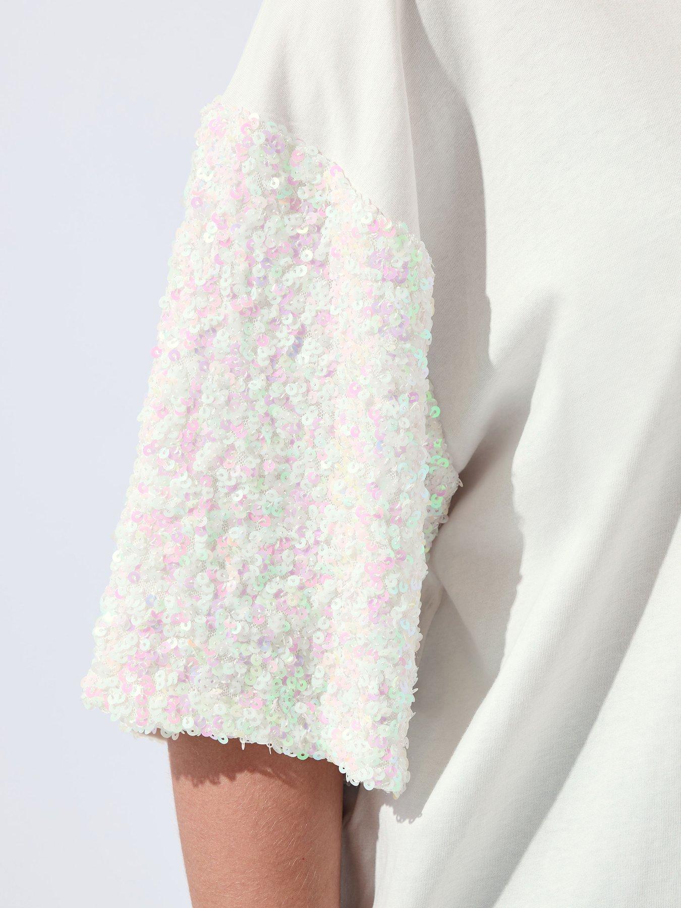 Image 4 of 5 of Yours Curve Sequin Sleeve T-shirt