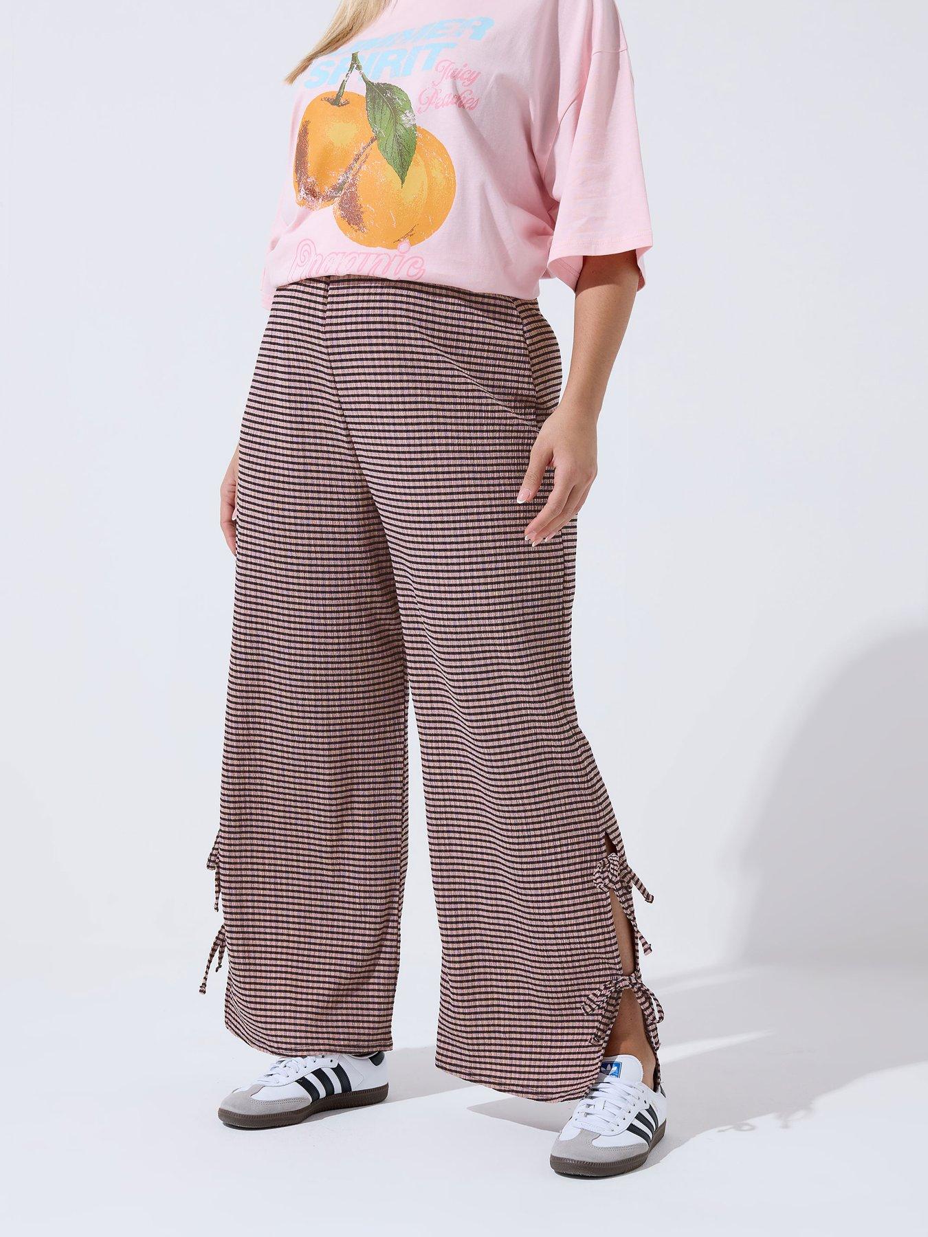 Yours Curve Gingham Tie Hem Trouser - Pink