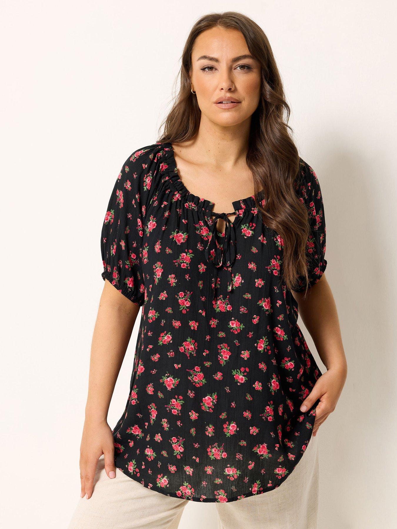 Yours Curve Ditsy Print Gypsy Bardot Top - Black