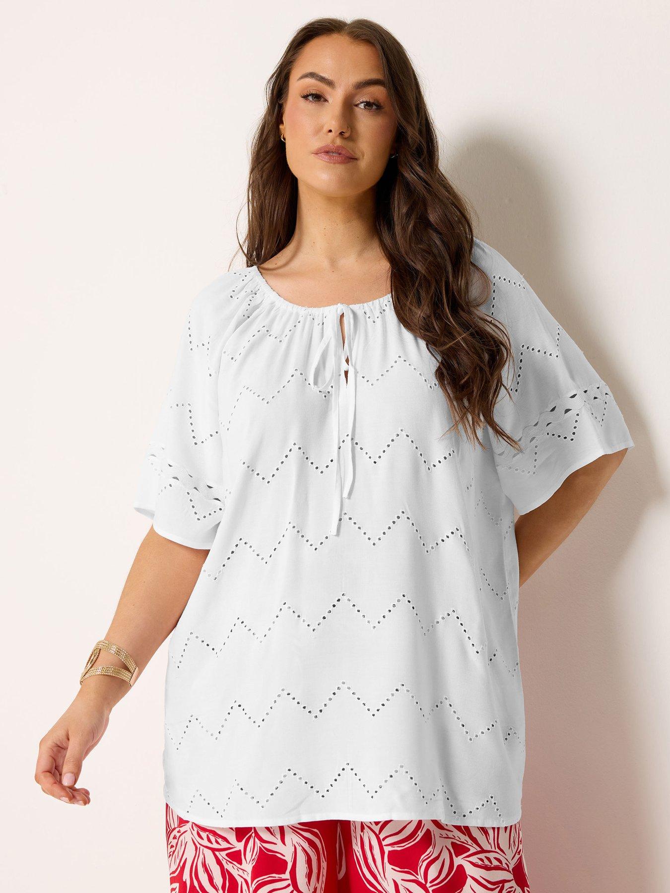 Image 1 of 5 of Yours Curve Broderie Scallop Blouse