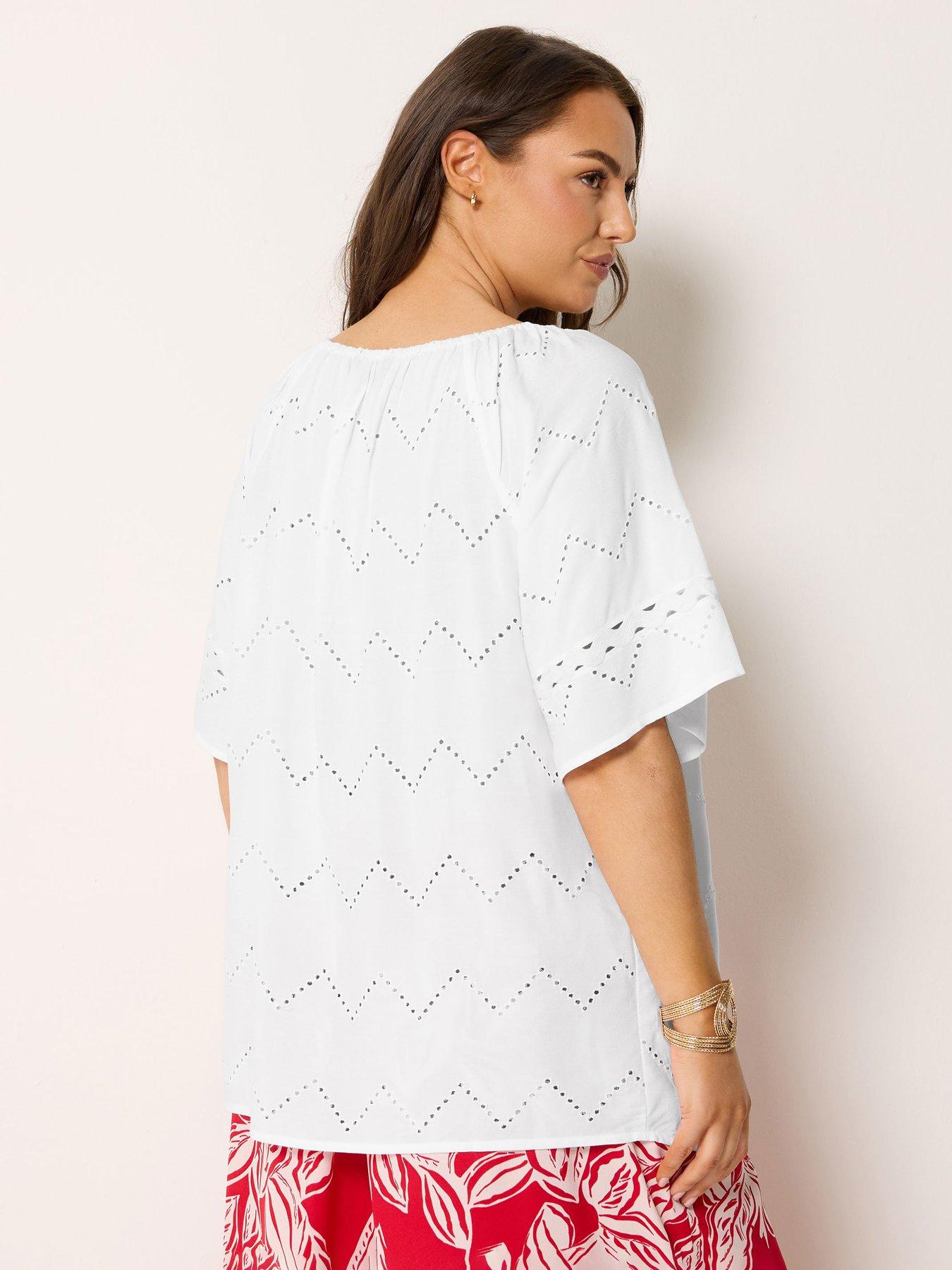 Image 2 of 5 of Yours Curve Broderie Scallop Blouse