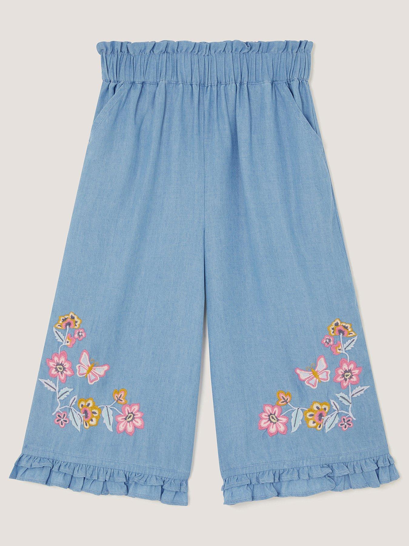 Image 1 of 3 of Monsoon Girls Heritage Wide Trousers - Blue