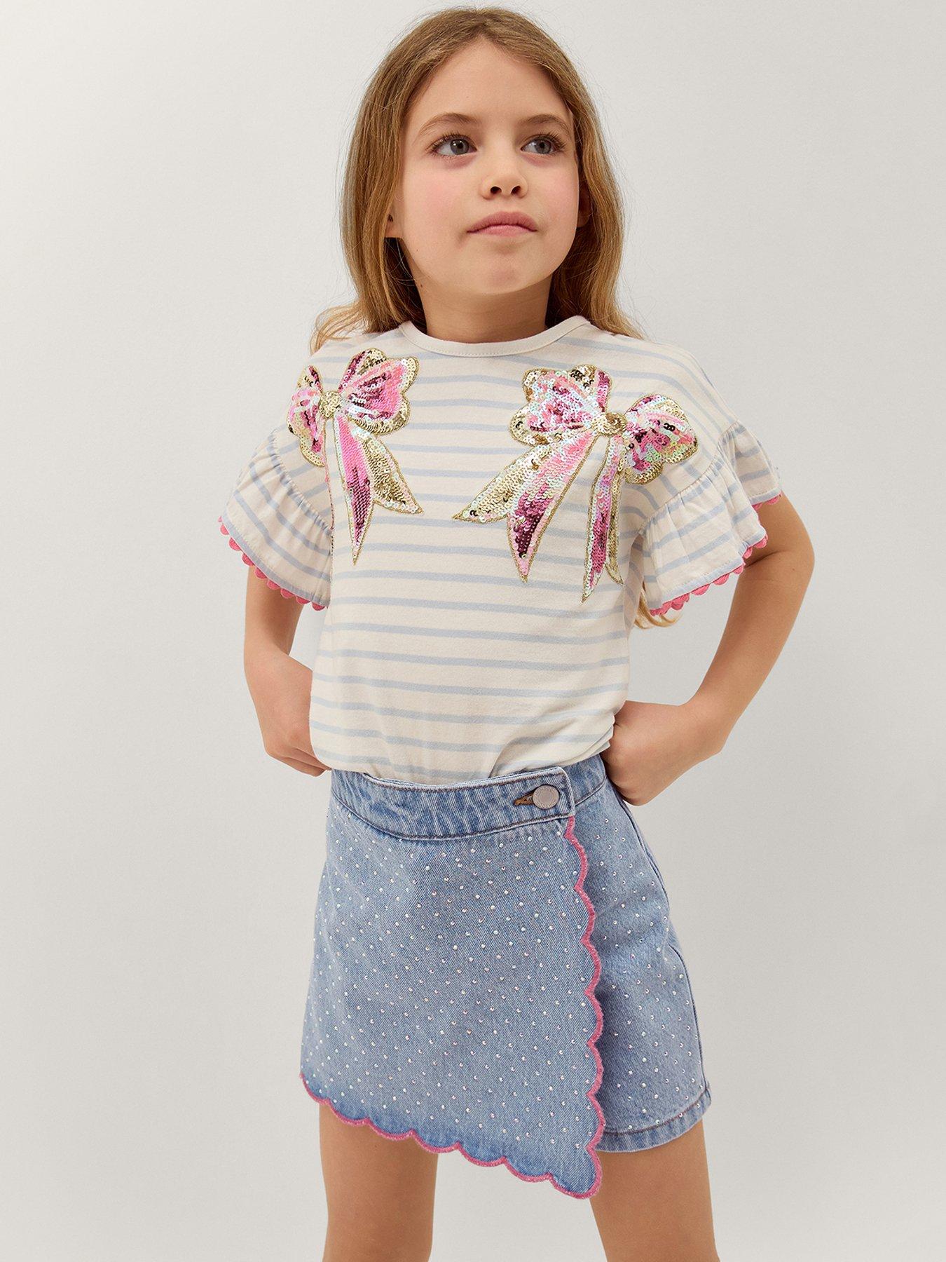 Monsoon Girls Denim Heatseal Scalloped Skort - Blue