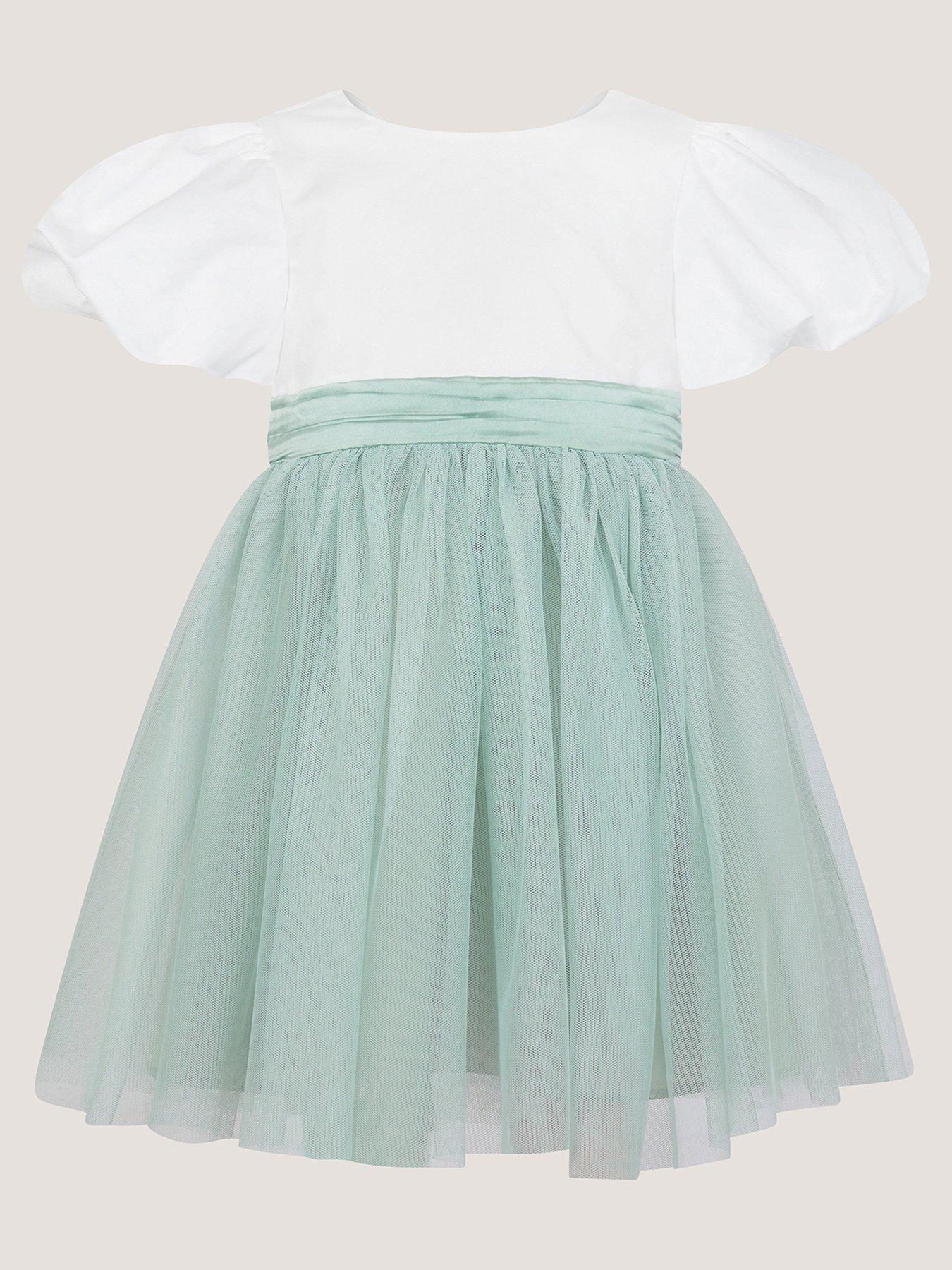 Monsoon Baby Girls Cotton Sateen Tulle Dress - Light Green | Very