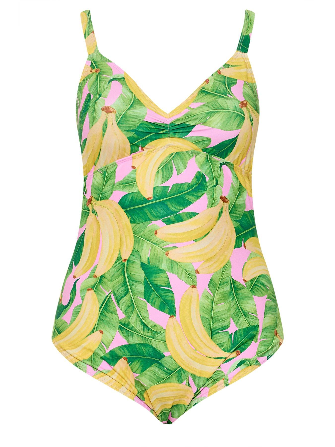 Image 5 of 5 of Yours Curve Banana Print Swimsuit - Green