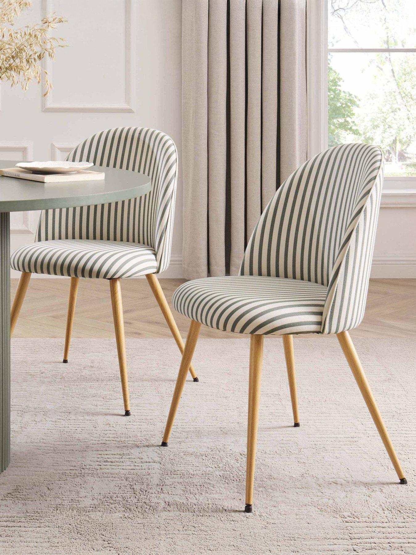 Dusk Iris Set Of 2 Dining Chairs - Sage Stripe