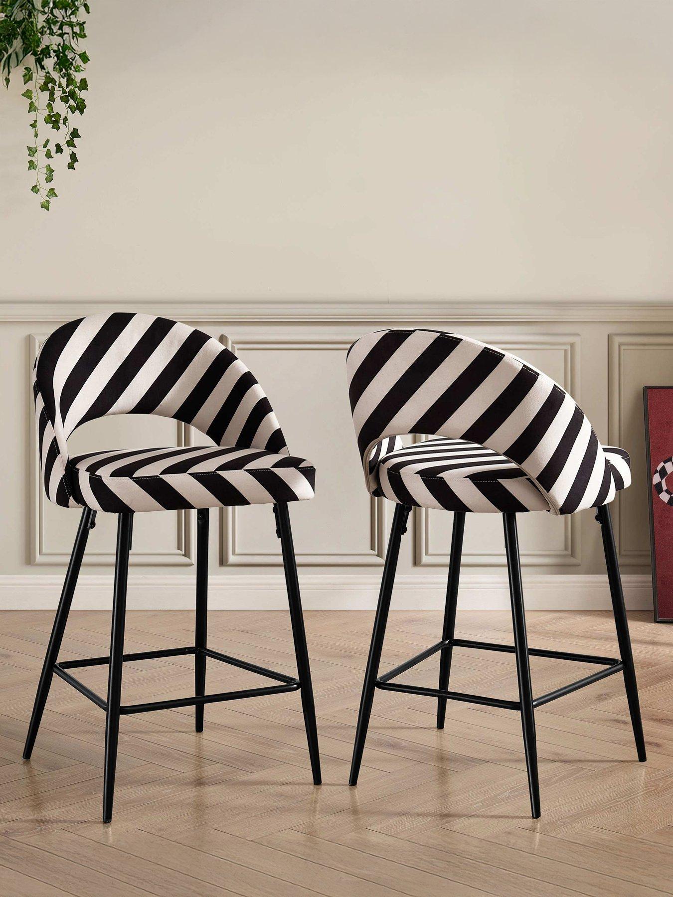 Image 1 of 7 of Dusk Lola Set Of 2 Barstools - Mono Stripe