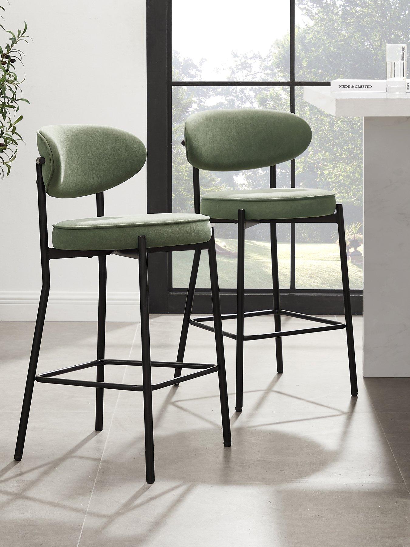 Dusk Mia Set Of 2 Barstools - Matte Velvet - Sage Green