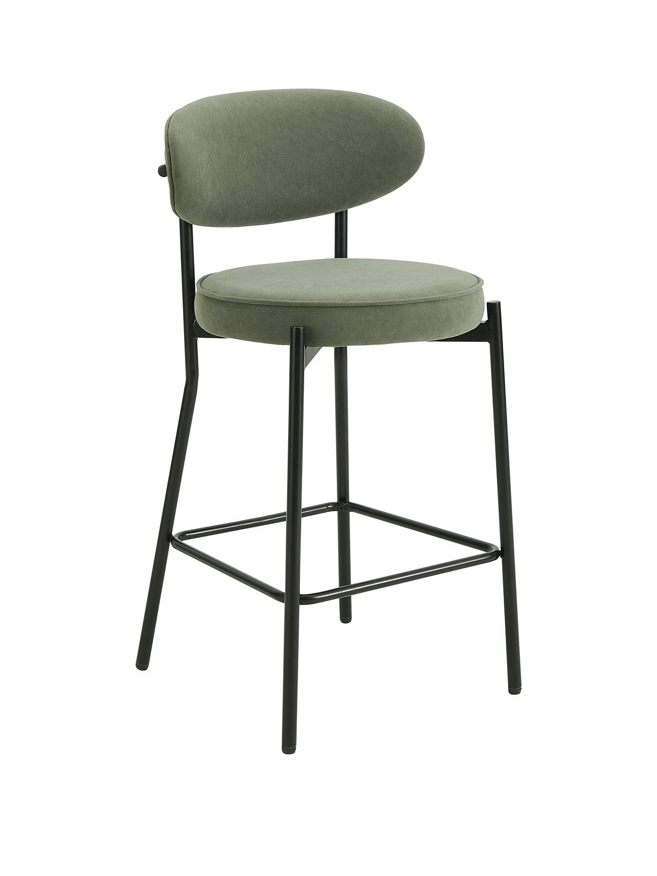 Image 2 of 7 of Dusk Mia Set Of 2 Barstools - Matte Velvet - Sage Green