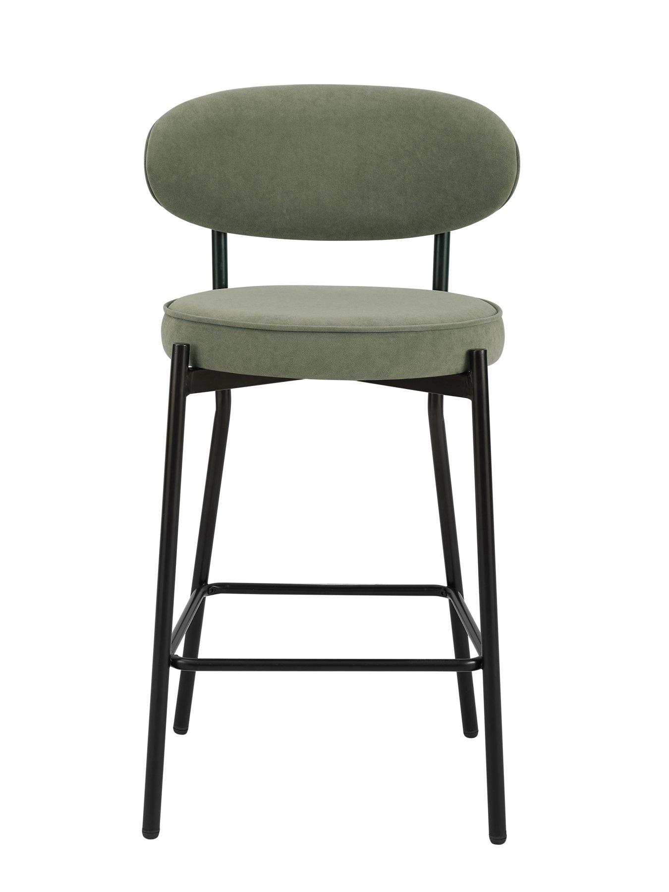 Image 3 of 7 of Dusk Mia Set Of 2 Barstools - Matte Velvet - Sage Green