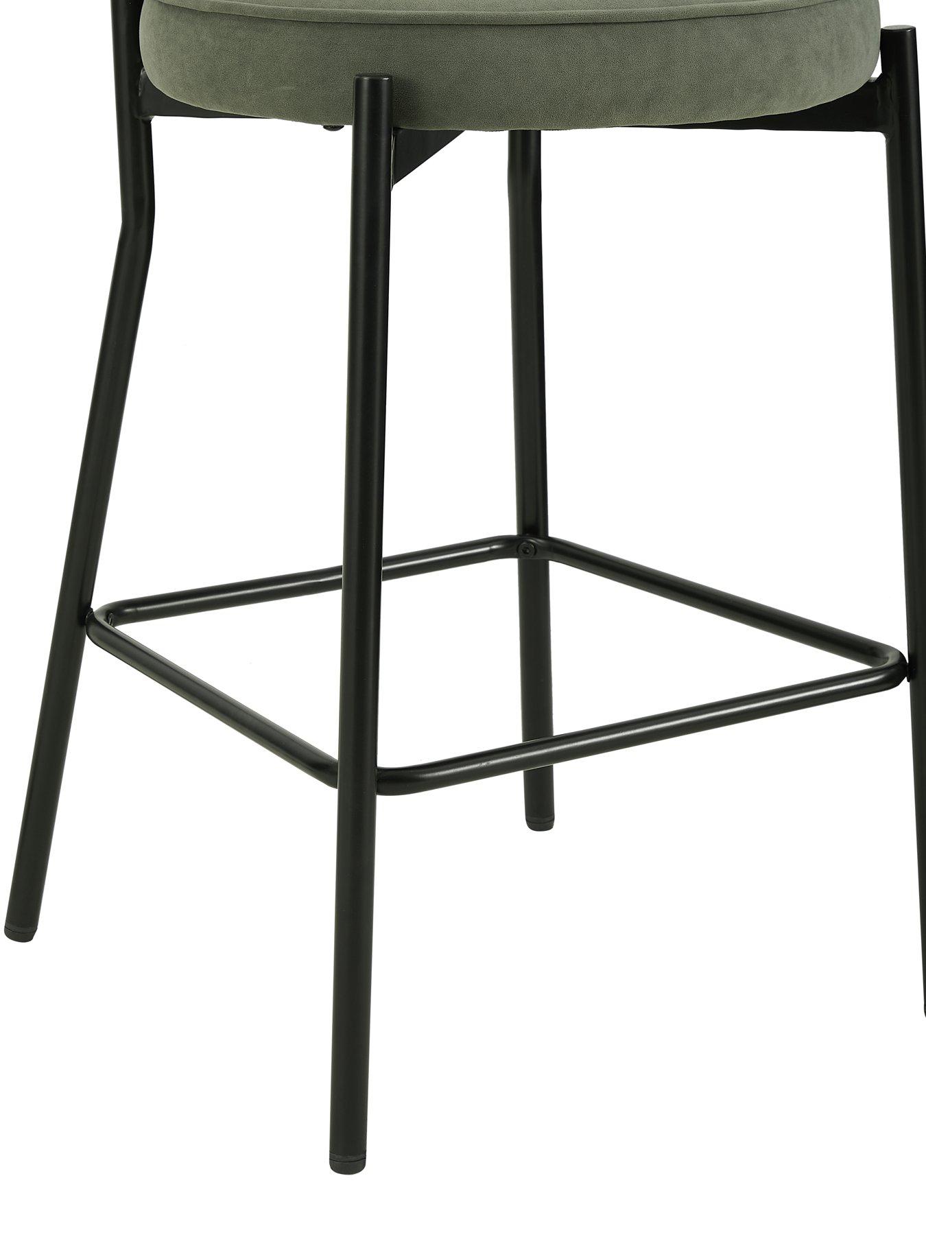 Image 4 of 7 of Dusk Mia Set Of 2 Barstools - Matte Velvet - Sage Green