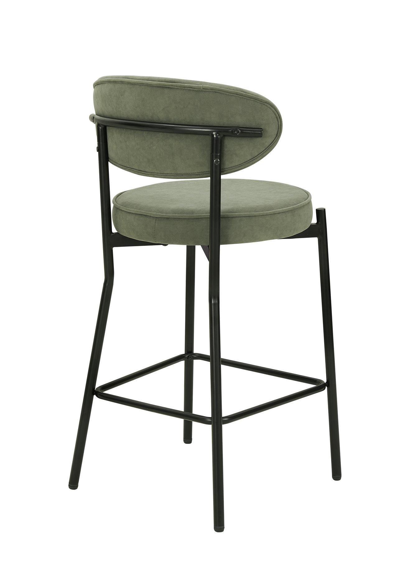 Image 5 of 7 of Dusk Mia Set Of 2 Barstools - Matte Velvet - Sage Green