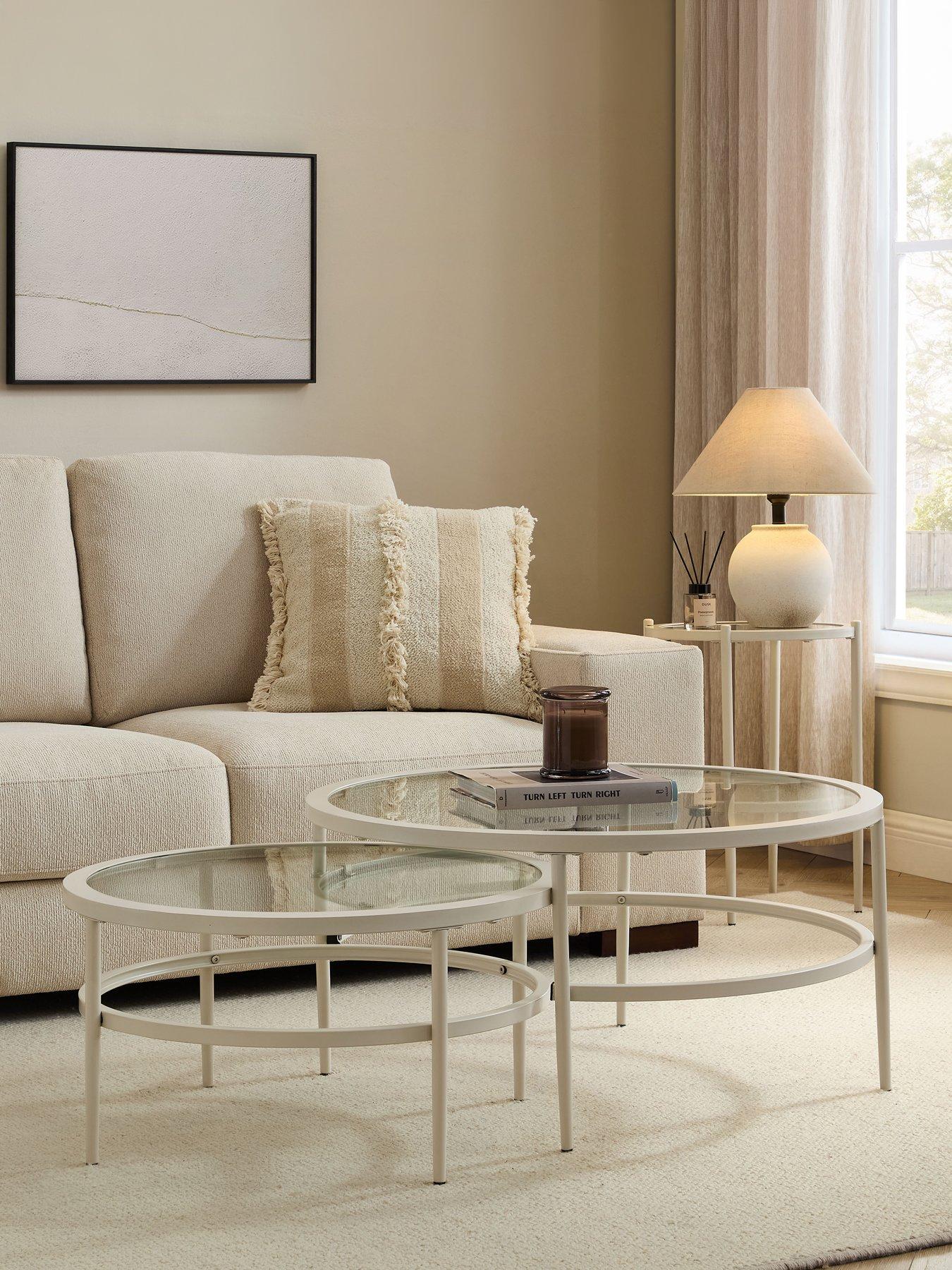 Dusk Glass Round Nesting Coffee Tables - Stone