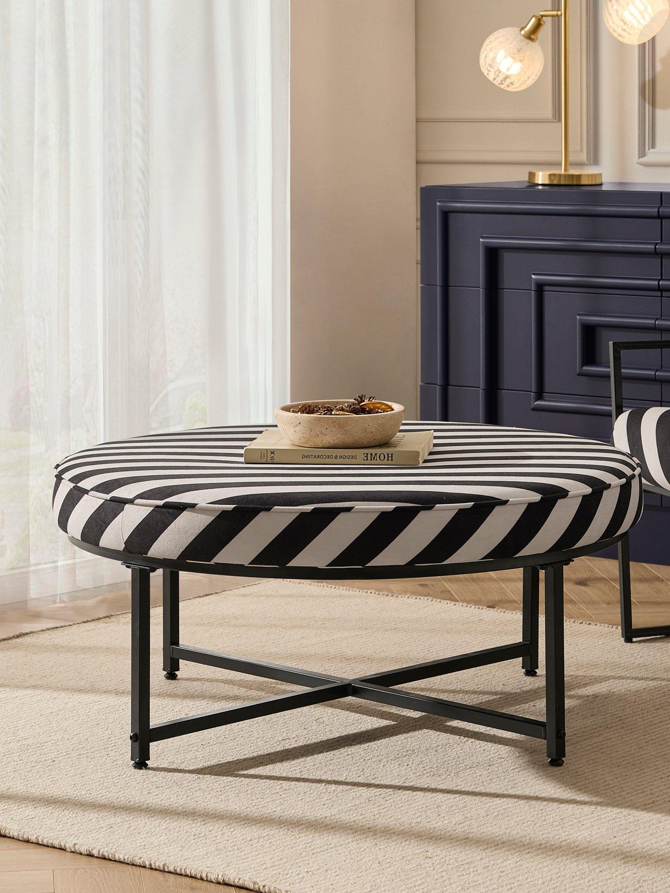 Dusk Northwich Black Metal Frame Pouffe - Mono Stripe
