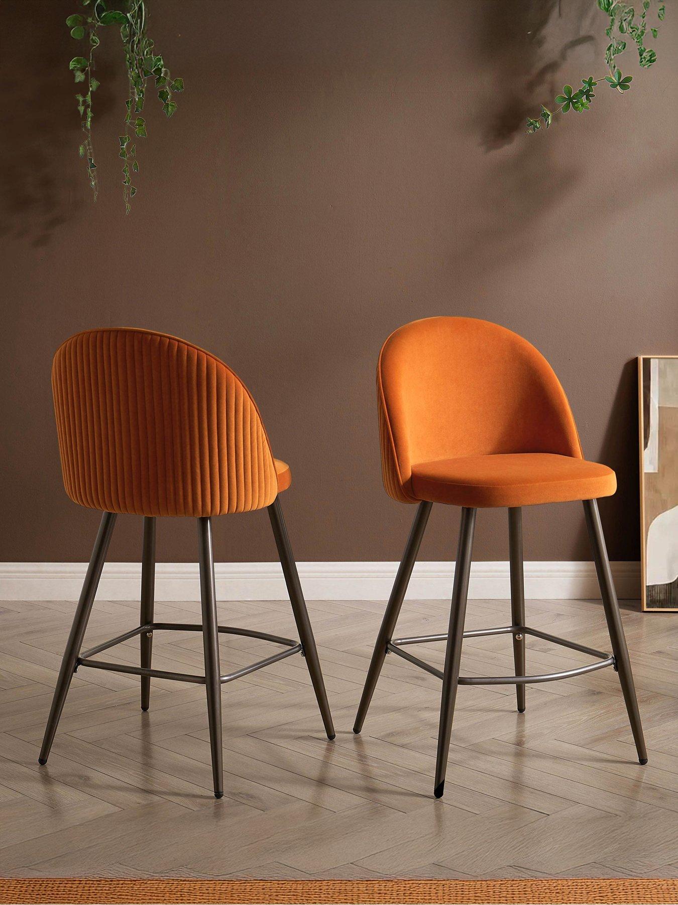 Image 1 of 7 of Dusk Hattie Set Of 2 Barstools - Bright Orange