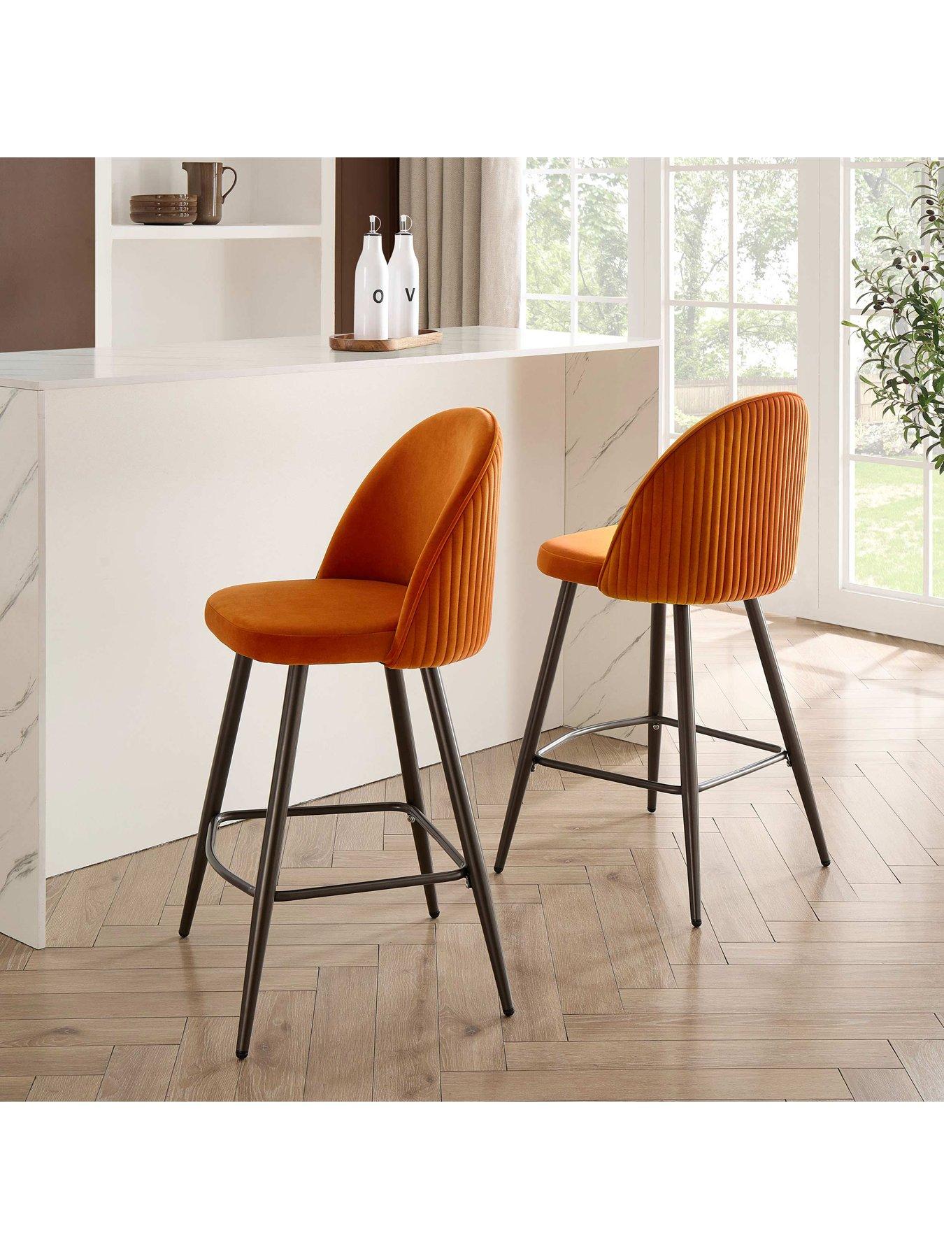 Image 3 of 7 of Dusk Hattie Set Of 2 Barstools - Bright Orange