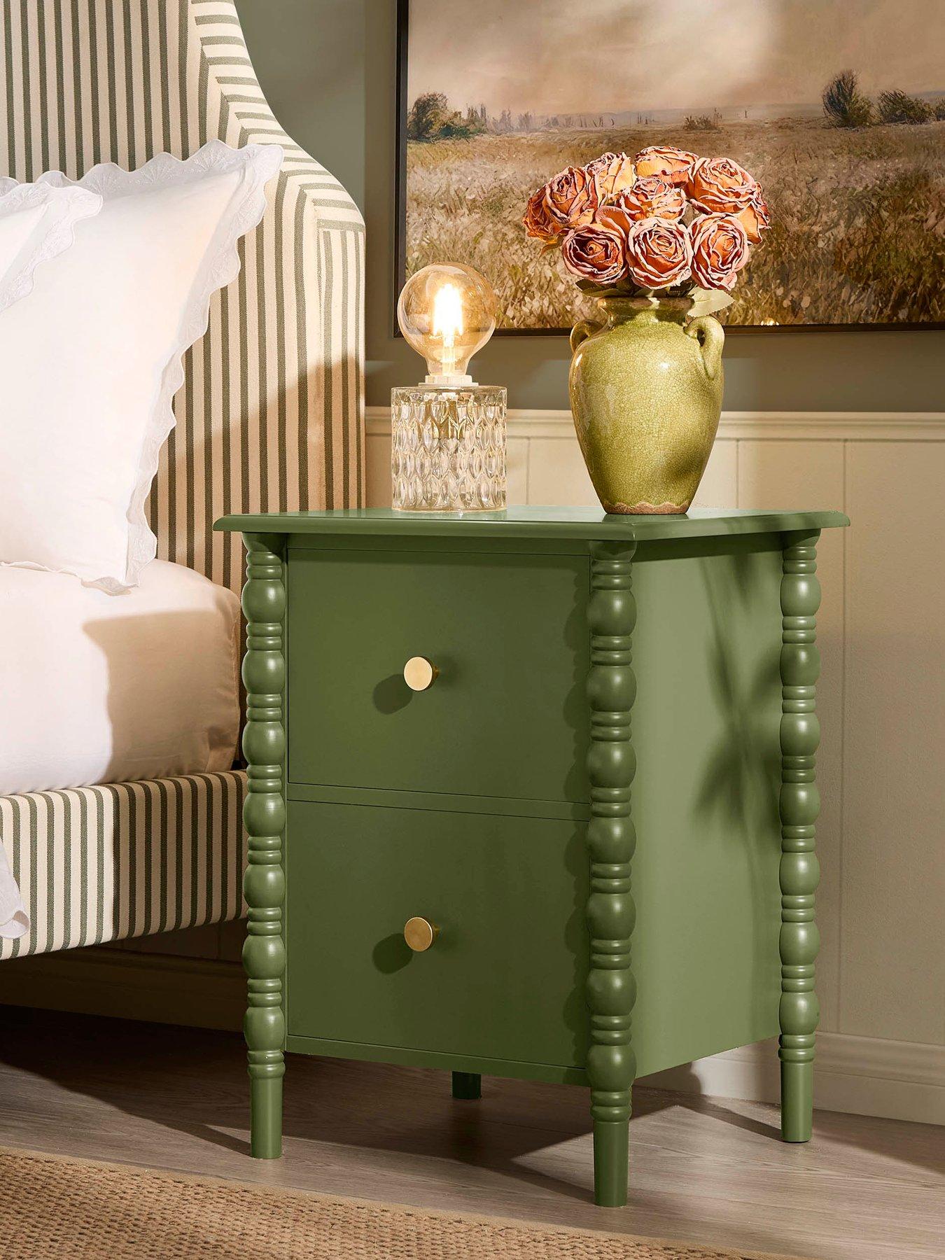 Image 1 of 7 of Dusk Bonnie Bobbin 2 Drawer Bedside Table - Olive