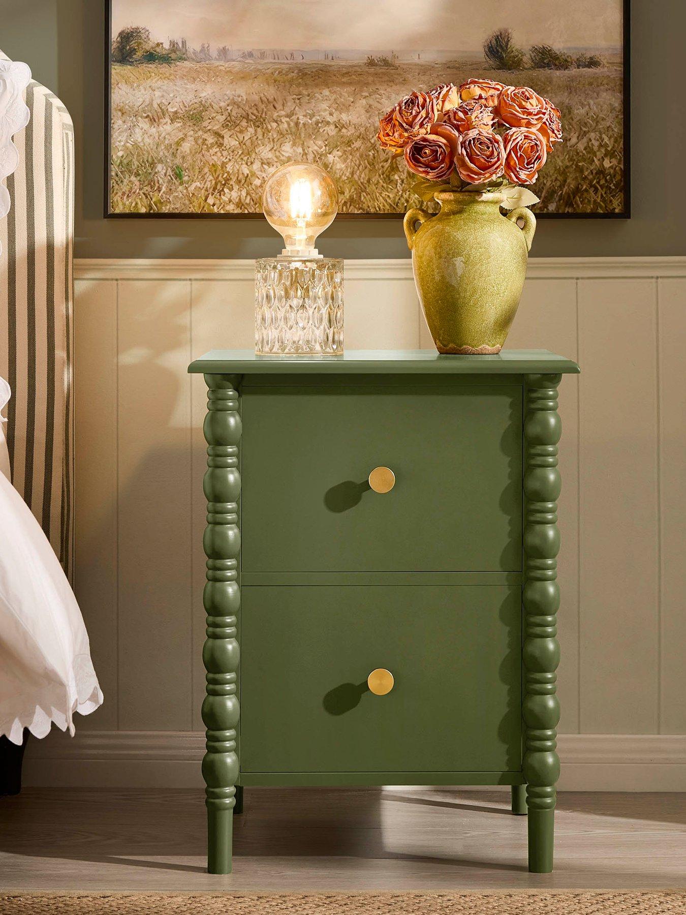 Image 3 of 7 of Dusk Bonnie Bobbin 2 Drawer Bedside Table - Olive