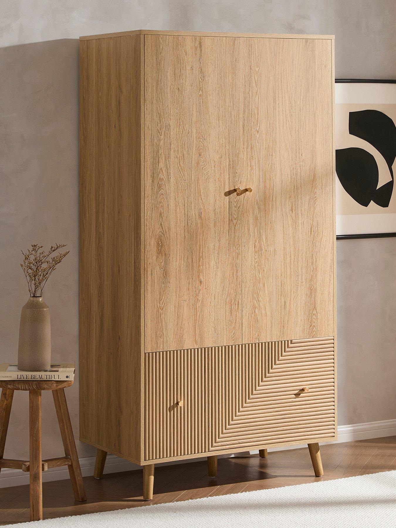 Dusk Dora 2 Door Wardrobe With Drawer - Light Wood