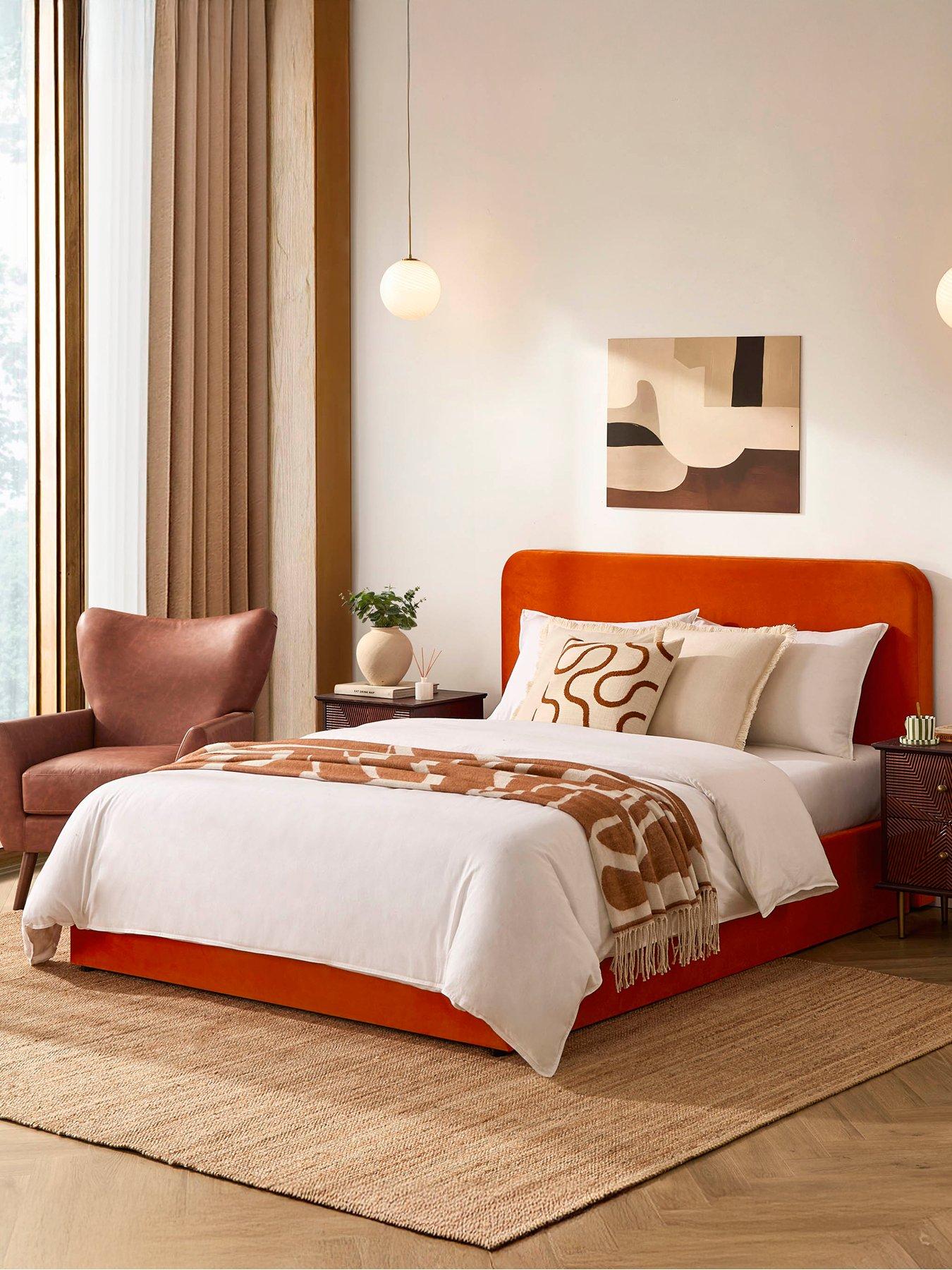 Image 1 of 7 of Dusk Ascot Bright Orange Ottoman Storage Bed -  King